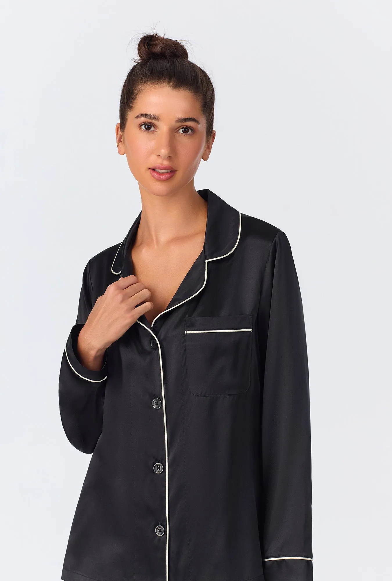 Black Long Sleeve Classic Washable Silk PJ Set sold by BedHead product image thumbnail 4