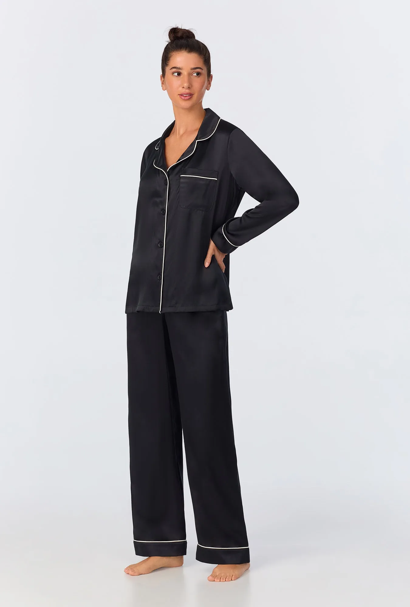 Black Long Sleeve Classic Washable Silk PJ Set sold by BedHead product image thumbnail 2