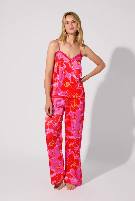 BedHead X Trina Turk Winter Orchids Cami Tank Woven Washable Silk Long PJ Set sold by BedHead