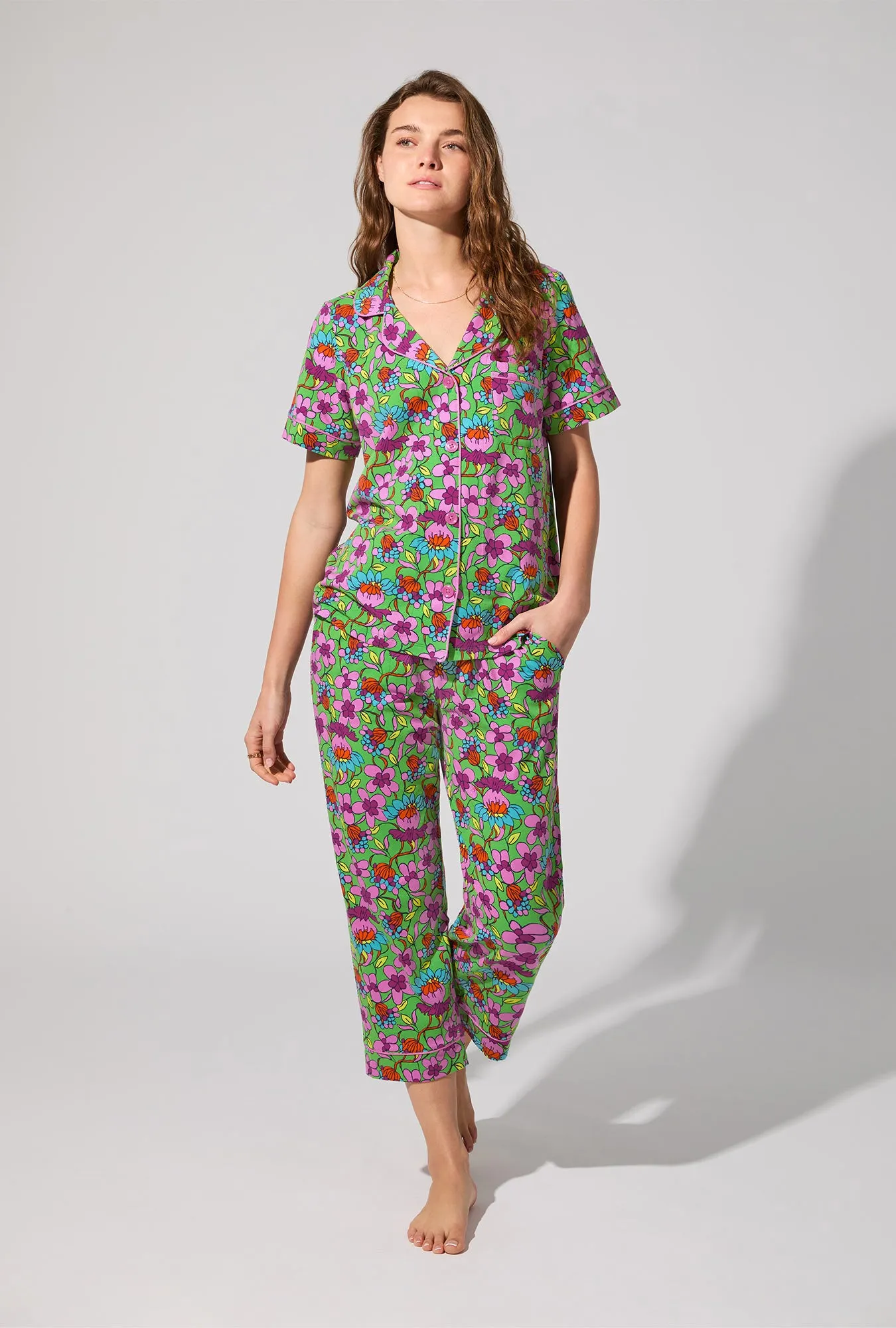 BedHead X Trina Turk Garden Floral Short Sleeve Classic Stretch Jersey Cropped PJ Set sold by BedHead