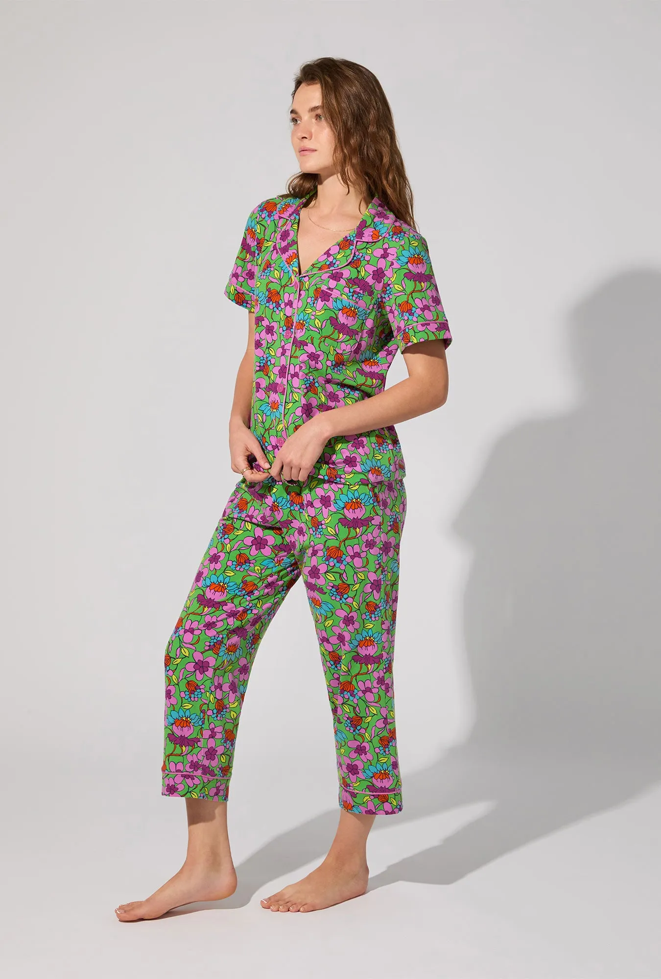 BedHead X Trina Turk Garden Floral Short Sleeve Classic Stretch Jersey Cropped PJ Set sold by BedHead product image thumbnail 2