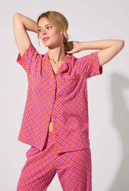 BedHead X Trina Turk Chain Geo Short Sleeve Classic Stretch Jersey Cropped PJ Set sold by BedHead