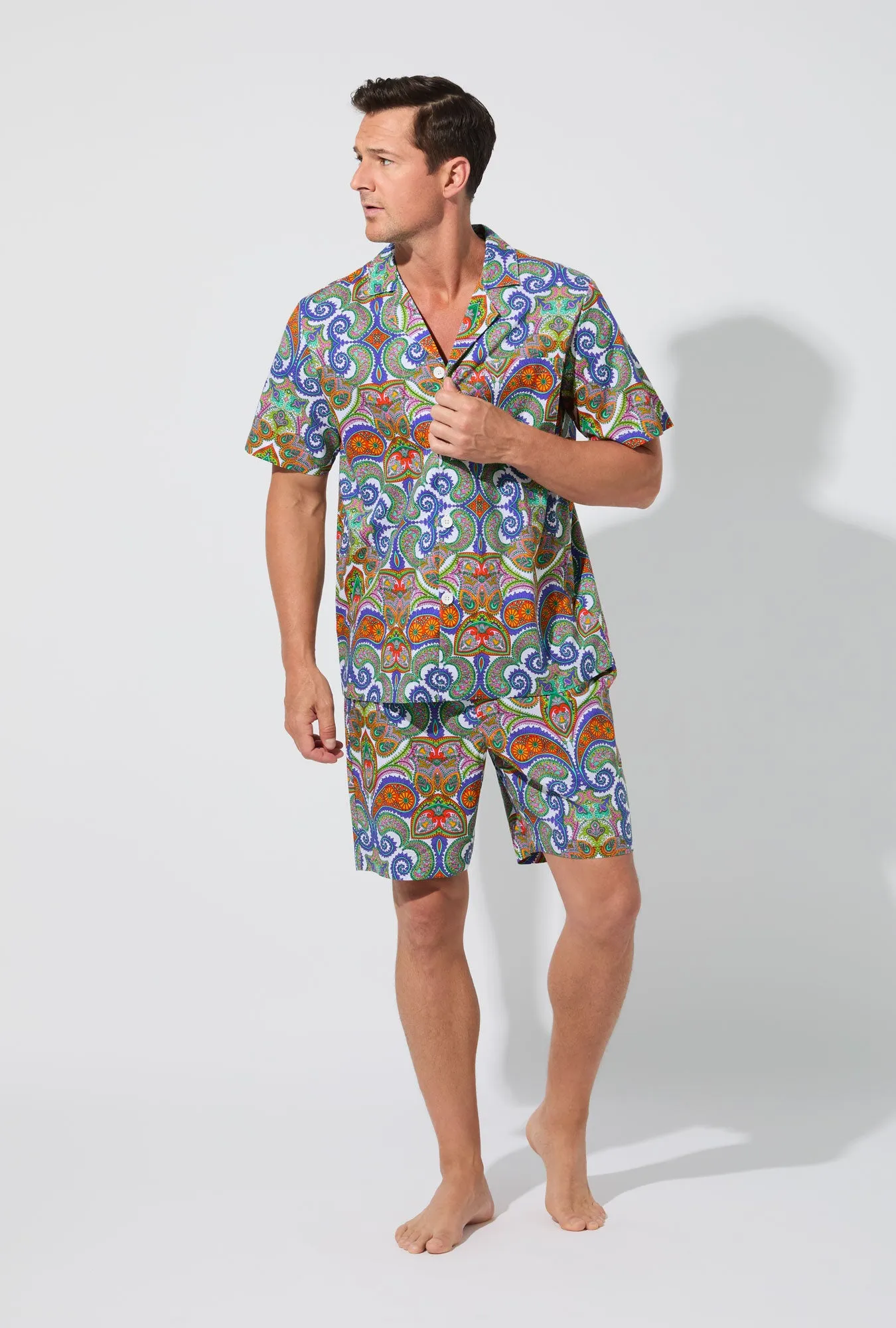 BedHead X Mr. Turk Paisley Men's Short Sleeve Woven Cotton Poplin Short PJ Set sold by BedHead