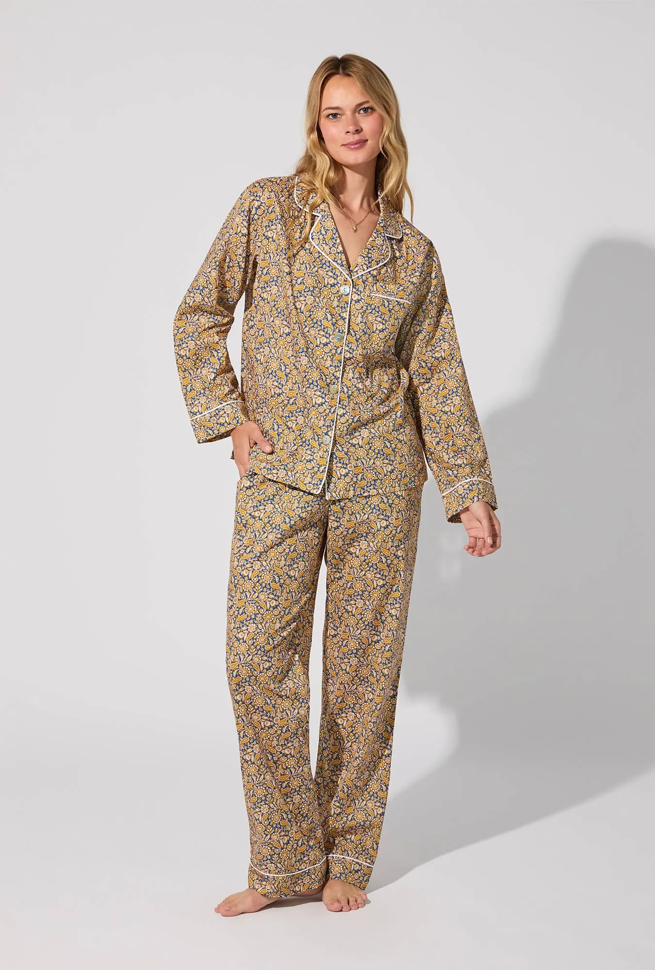 Theodore Manor Long Sleeve Classic Woven Tana Lawn® PJ Set Made With Liberty Fabric sold by BedHead
