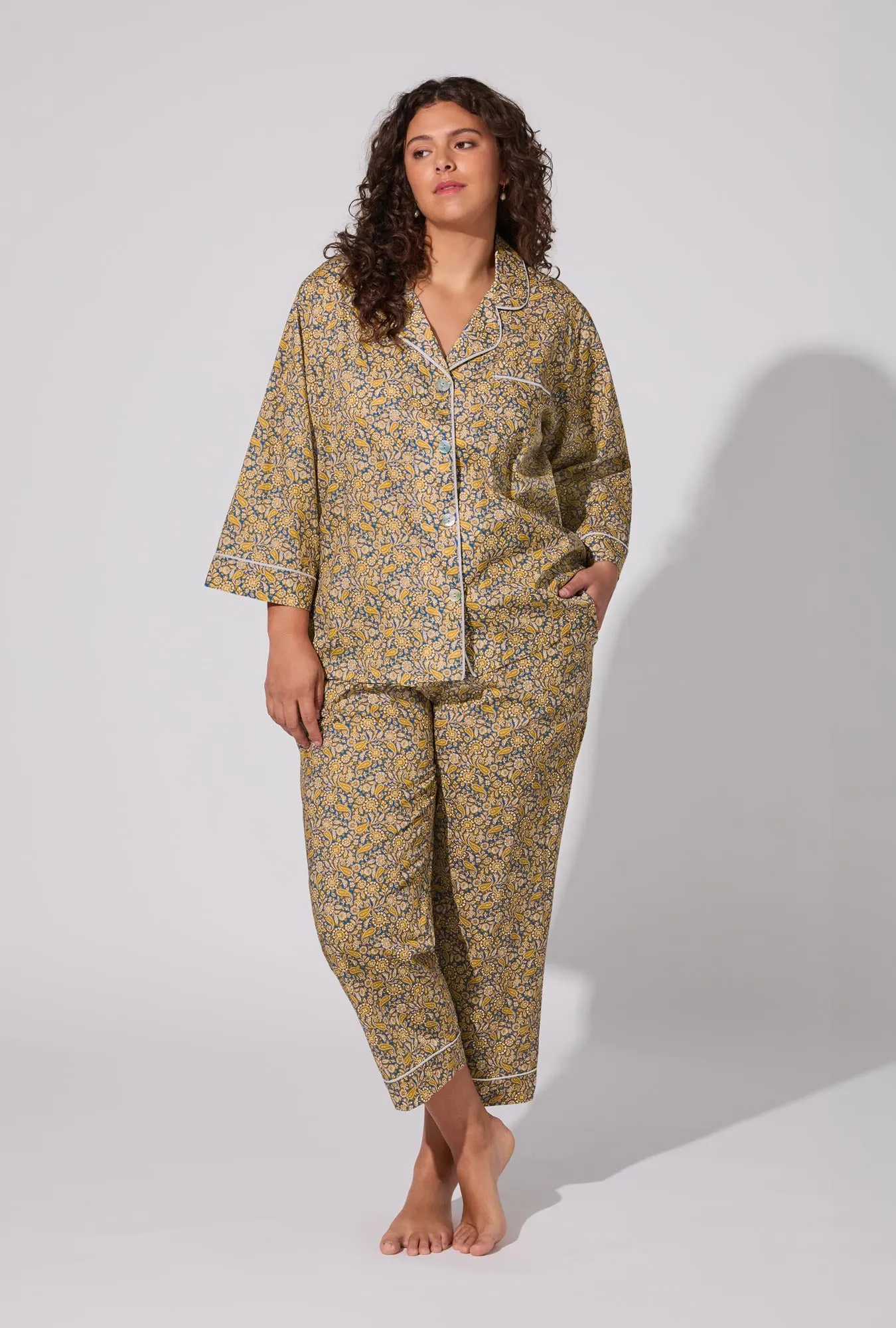 Theodore Manor 3/4 Sleeve Classic Woven Tana Lawn® Cropped PJ set Made With Liberty Fabric sold by BedHead product image thumbnail 4