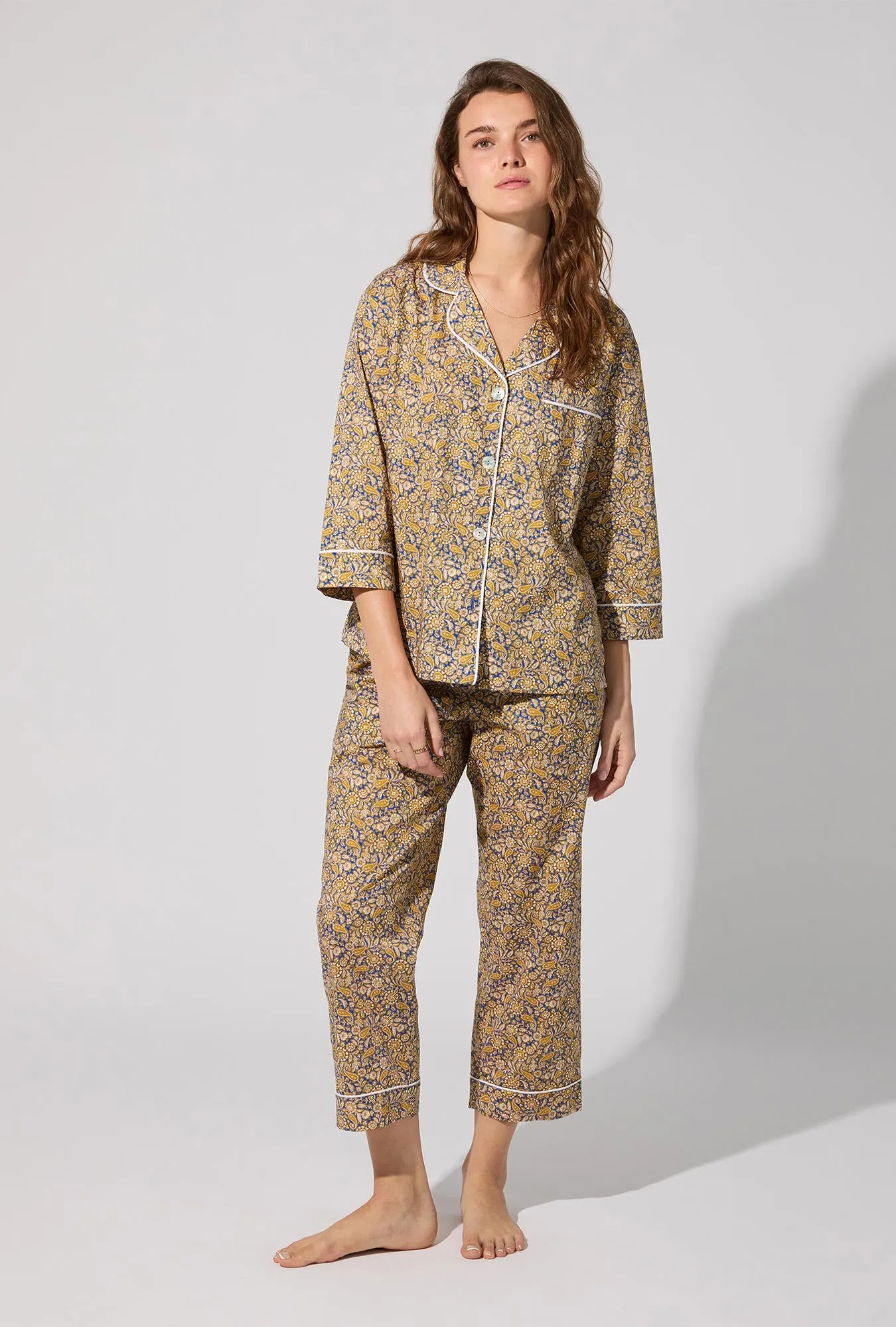 Theodore Manor 3/4 Sleeve Classic Woven Tana Lawn® Cropped PJ set Made With Liberty Fabric sold by BedHead product image thumbnail 2