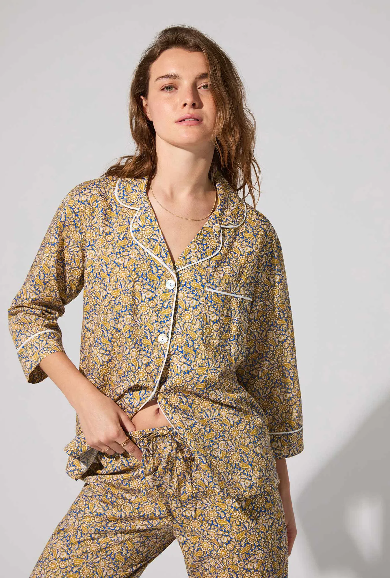 Theodore Manor 3/4 Sleeve Classic Woven Tana Lawn® Cropped PJ set Made With Liberty Fabric sold by BedHead