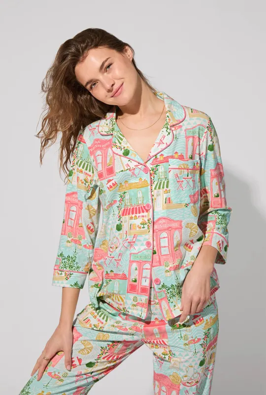 Parisian Delights 3/4 Sleeve Classic Stretch Jersey Cropped PJ Set sold by BedHead