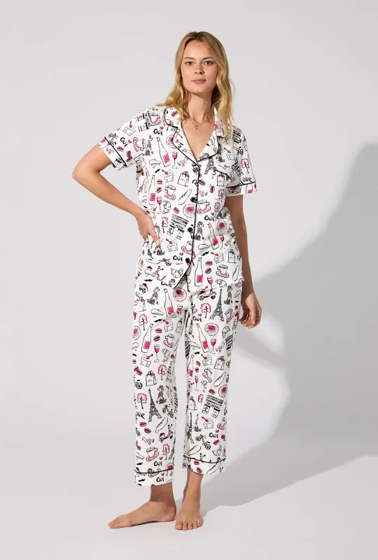 Bonjour Paris Short Sleeve Classic Stretch Jersey Cropped PJ Set sold by BedHead