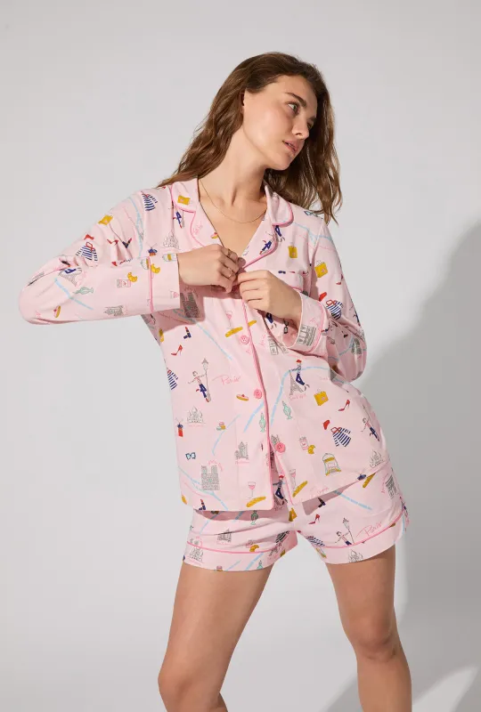 48 Hrs In Paris Long Sleeve Classic Stretch Jersey Short PJ Set sold by BedHead