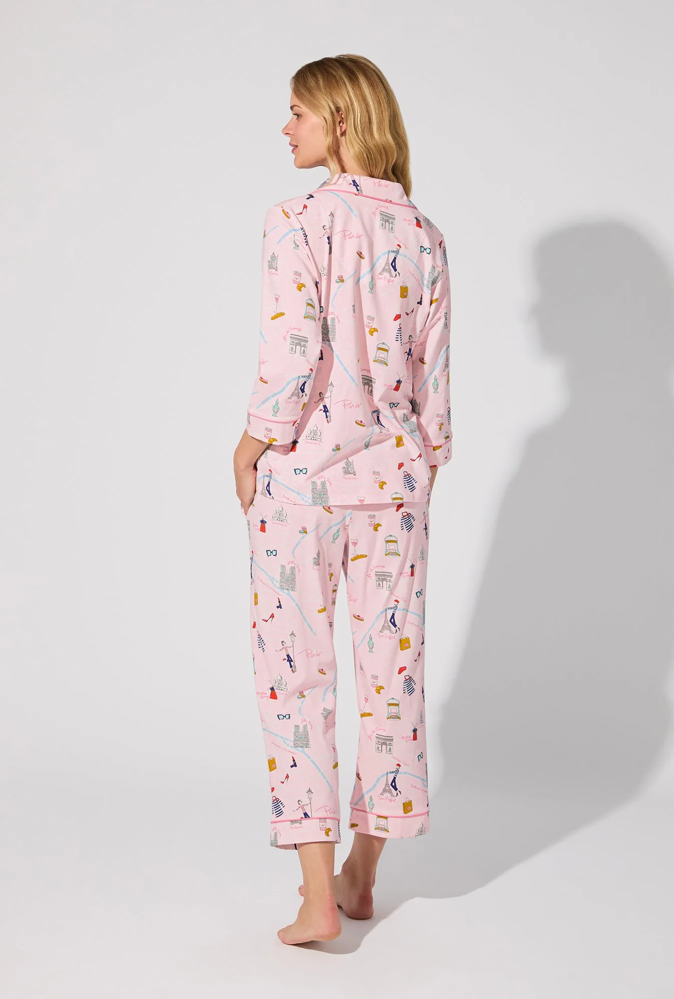48 Hrs In Paris 3/4 Sleeve Classic Stretch Jersey Cropped PJ Set sold by BedHead product image thumbnail 4