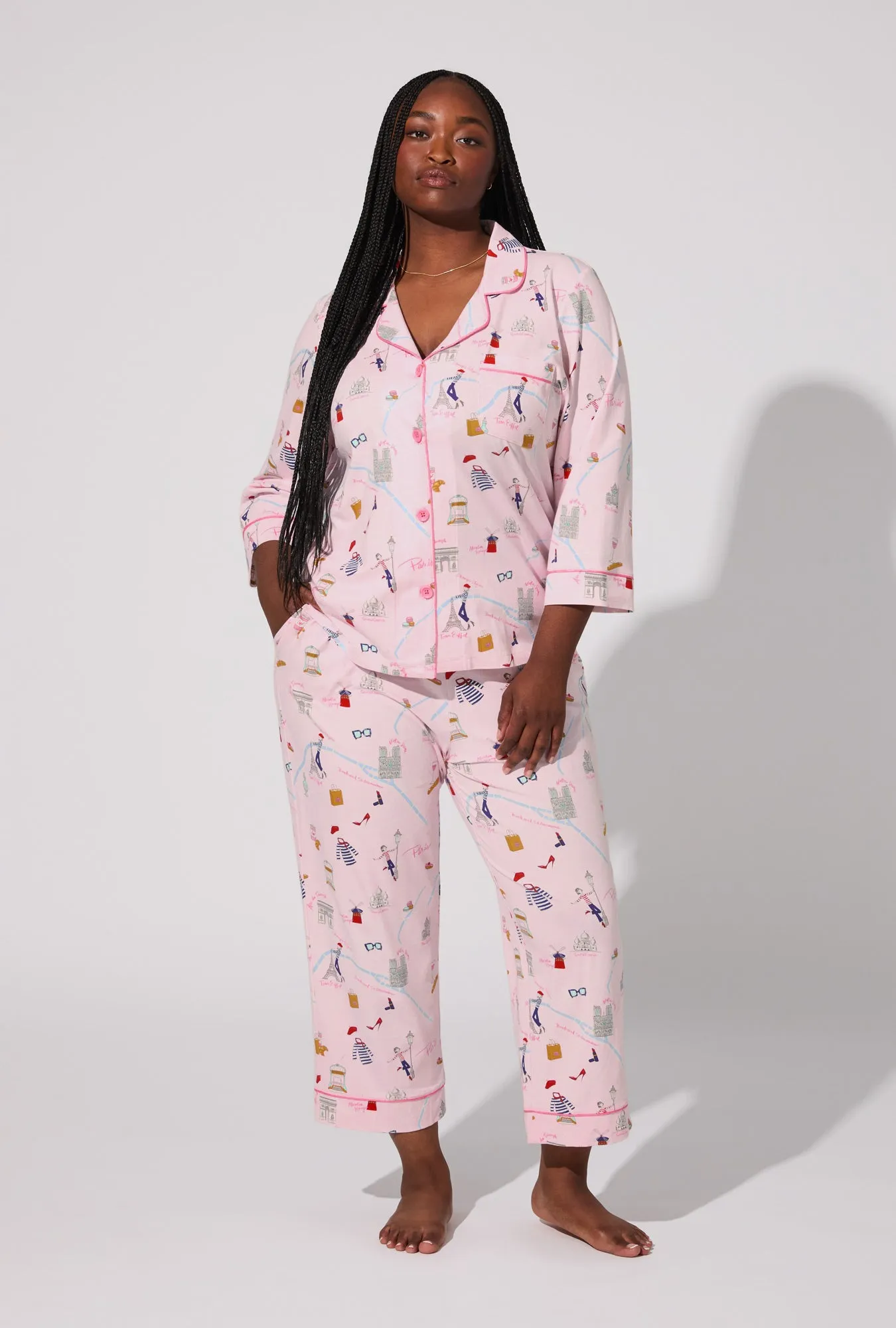 48 Hrs In Paris 3/4 Sleeve Classic Stretch Jersey Cropped PJ Set sold by BedHead product image thumbnail 5