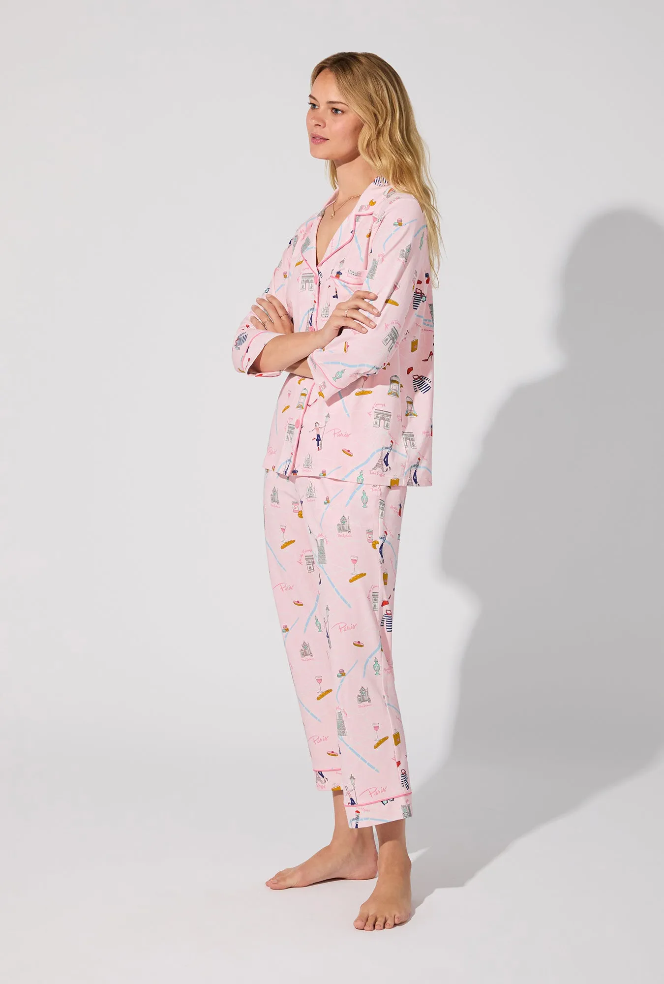 48 Hrs In Paris 3/4 Sleeve Classic Stretch Jersey Cropped PJ Set sold by BedHead product image thumbnail 3