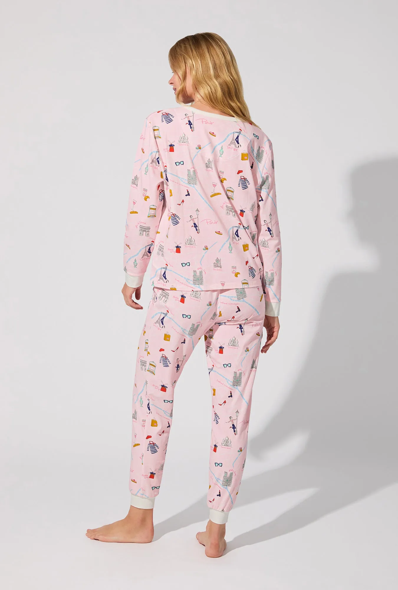 48 Hrs In Paris Long Sleeve Pullover Crew and Jogger Stretch Jersey PJ Set sold by BedHead product image thumbnail 3