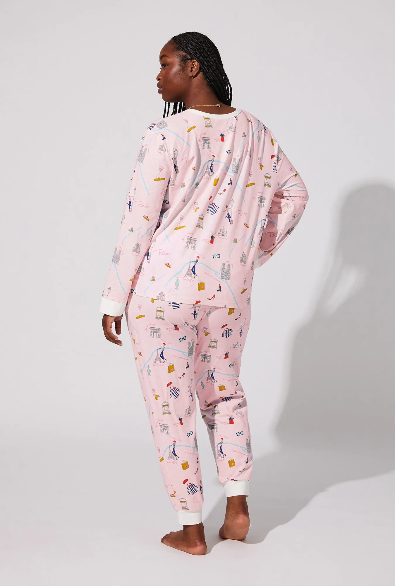 48 Hrs In Paris Long Sleeve Pullover Crew and Jogger Stretch Jersey PJ Set sold by BedHead product image thumbnail 5