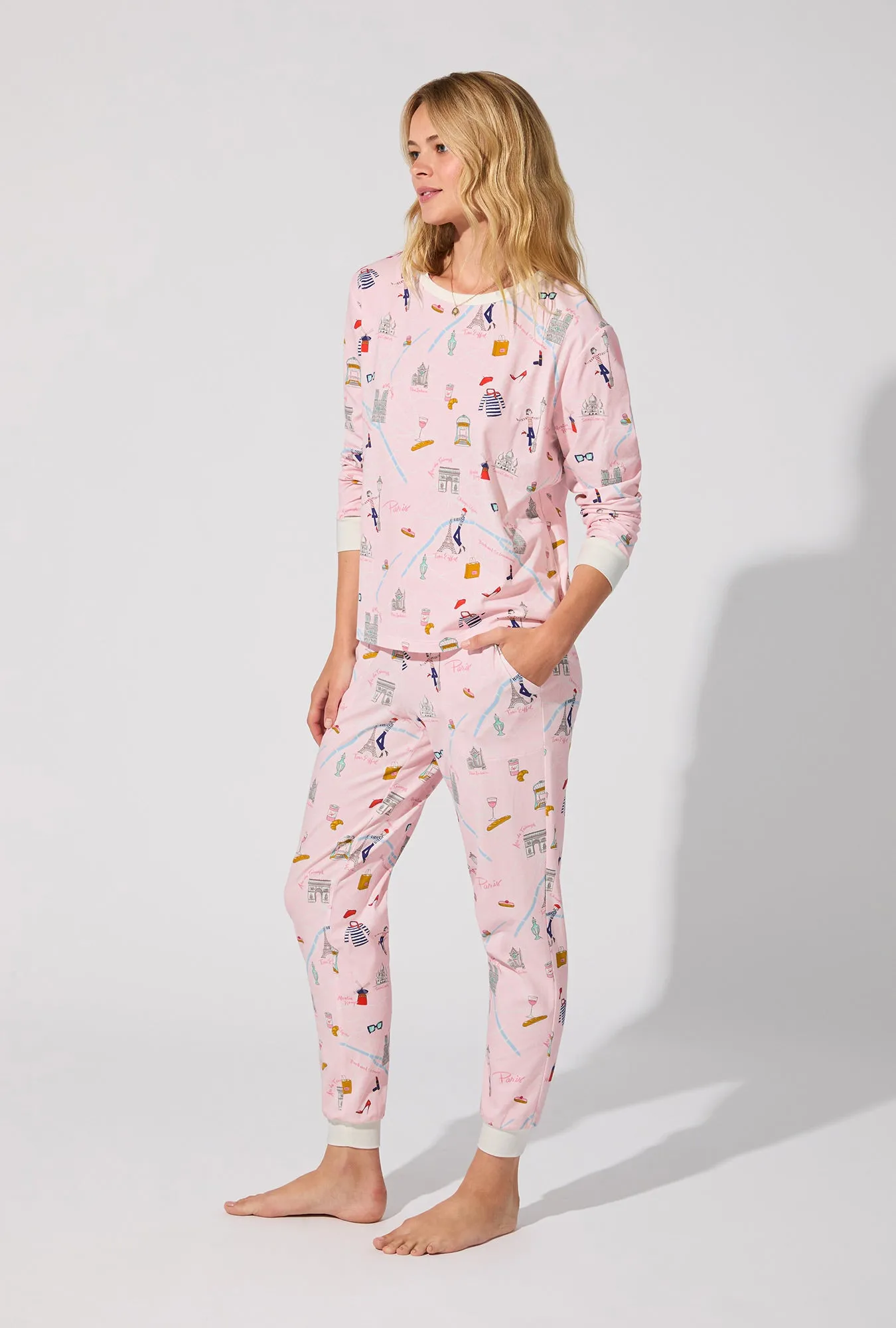 48 Hrs In Paris Long Sleeve Pullover Crew and Jogger Stretch Jersey PJ Set sold by BedHead product image thumbnail 2