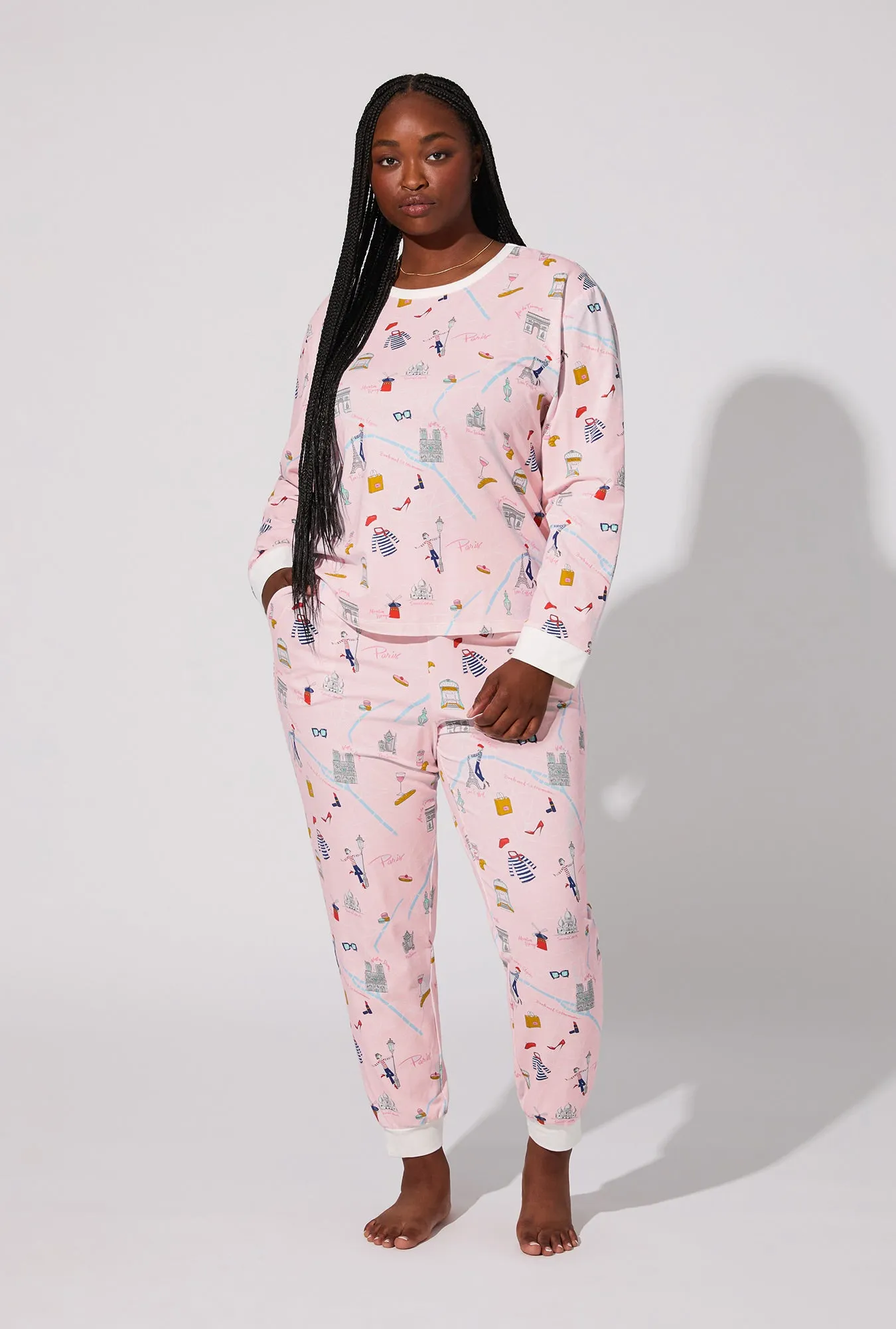 48 Hrs In Paris Long Sleeve Pullover Crew and Jogger Stretch Jersey PJ Set sold by BedHead product image thumbnail 4