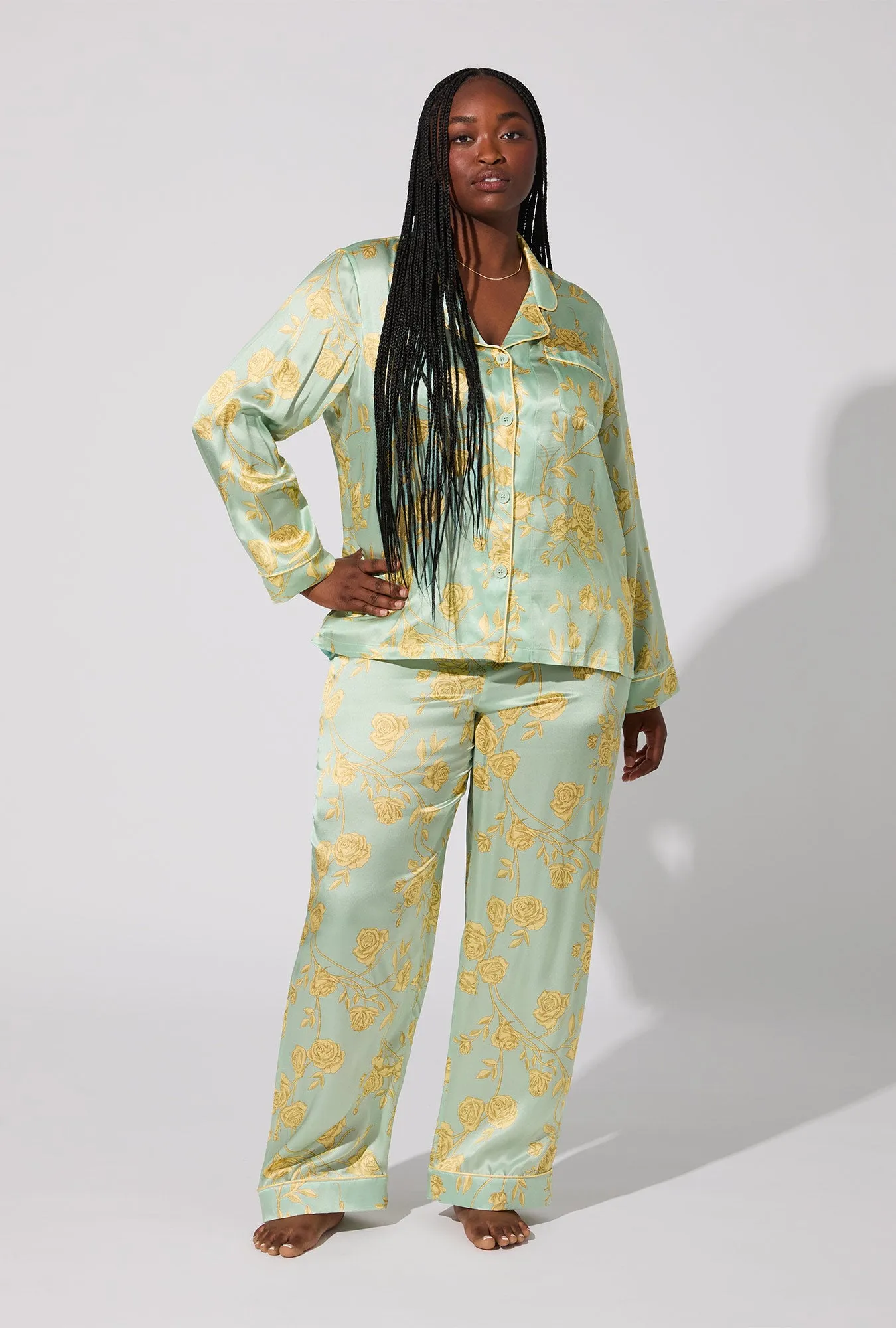 Royal Roses Long Sleeve Classic Woven Washable Silk Satin PJ Set sold by BedHead product image thumbnail 5