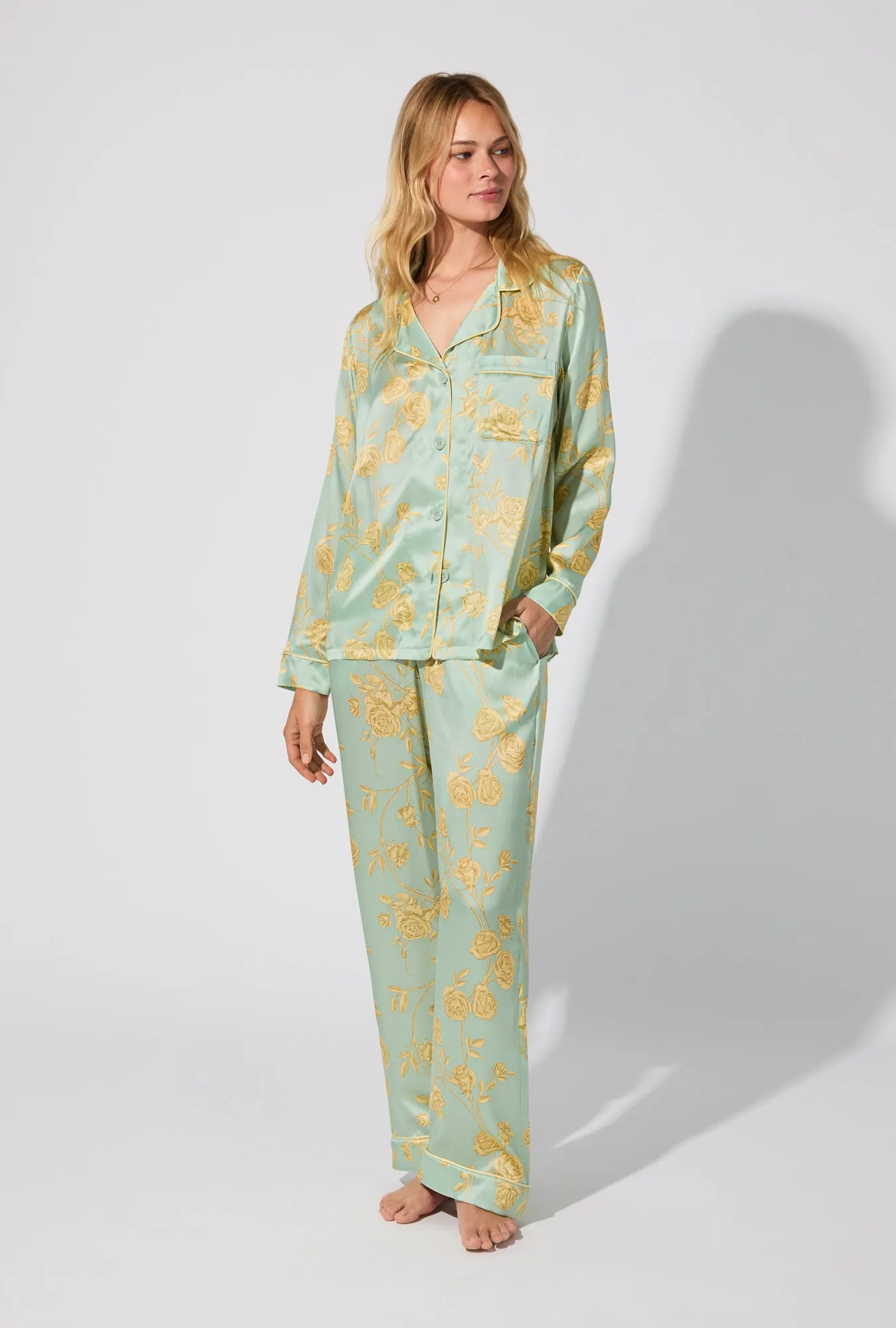 Royal Roses Long Sleeve Classic Woven Washable Silk Satin PJ Set sold by BedHead product image thumbnail 2
