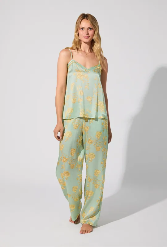 Royal Roses Cami Top Woven Washable Silk Satin Long PJ Set sold by BedHead