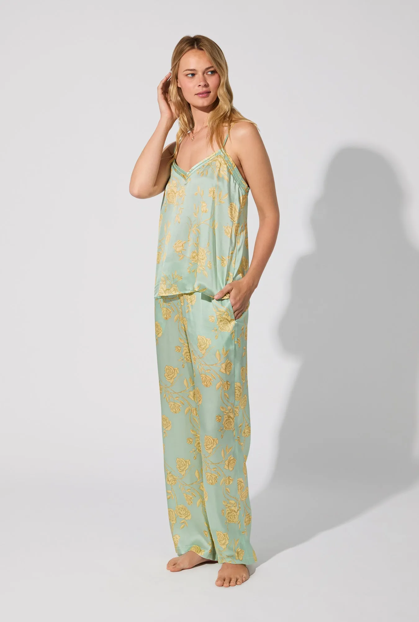 Royal Roses Cami Top Woven Washable Silk Satin Long PJ Set sold by BedHead product image thumbnail 2