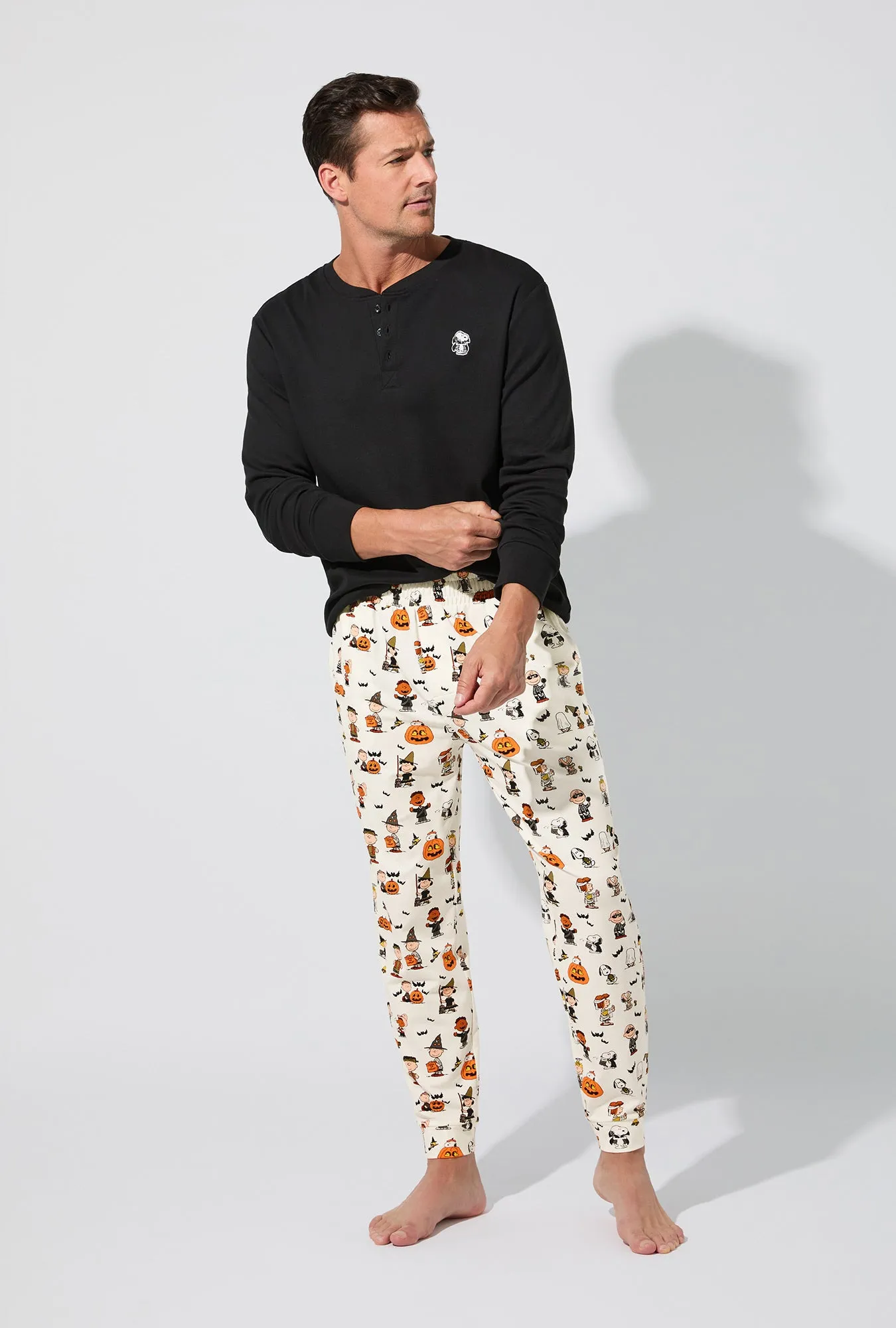 Peanuts® Snoopy's Halloween Men's Long Sleeve Henley and Jogger Stretch Jersey PJ Set sold by BedHead product image thumbnail 4