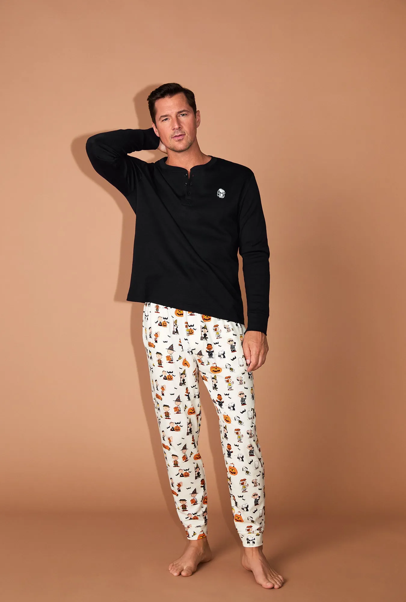 Peanuts® Snoopy's Halloween Men's Long Sleeve Henley and Jogger Stretch Jersey PJ Set sold by BedHead product image thumbnail 5