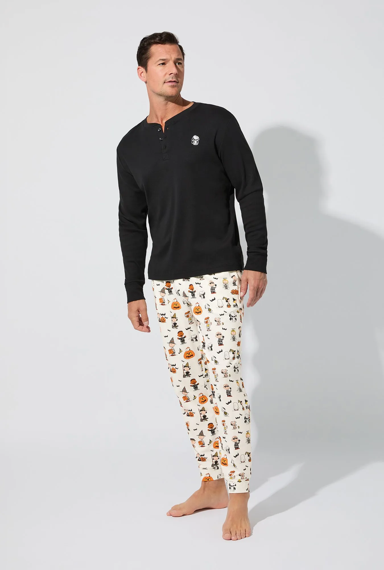 Peanuts® Snoopy's Halloween Men's Long Sleeve Henley and Jogger Stretch Jersey PJ Set sold by BedHead product image thumbnail 3