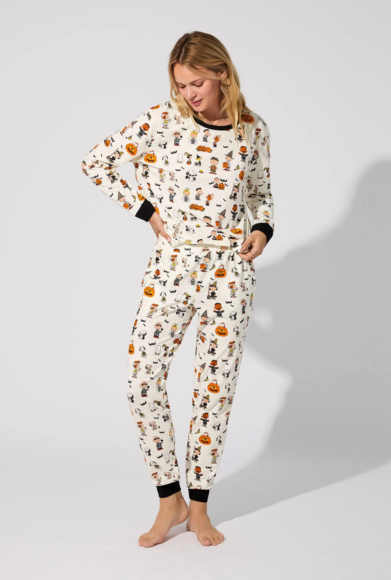 Peanuts® Snoopy's Halloween Long Sleeve Pullover Crew and Jogger Stretch Jersey PJ Set sold by BedHead