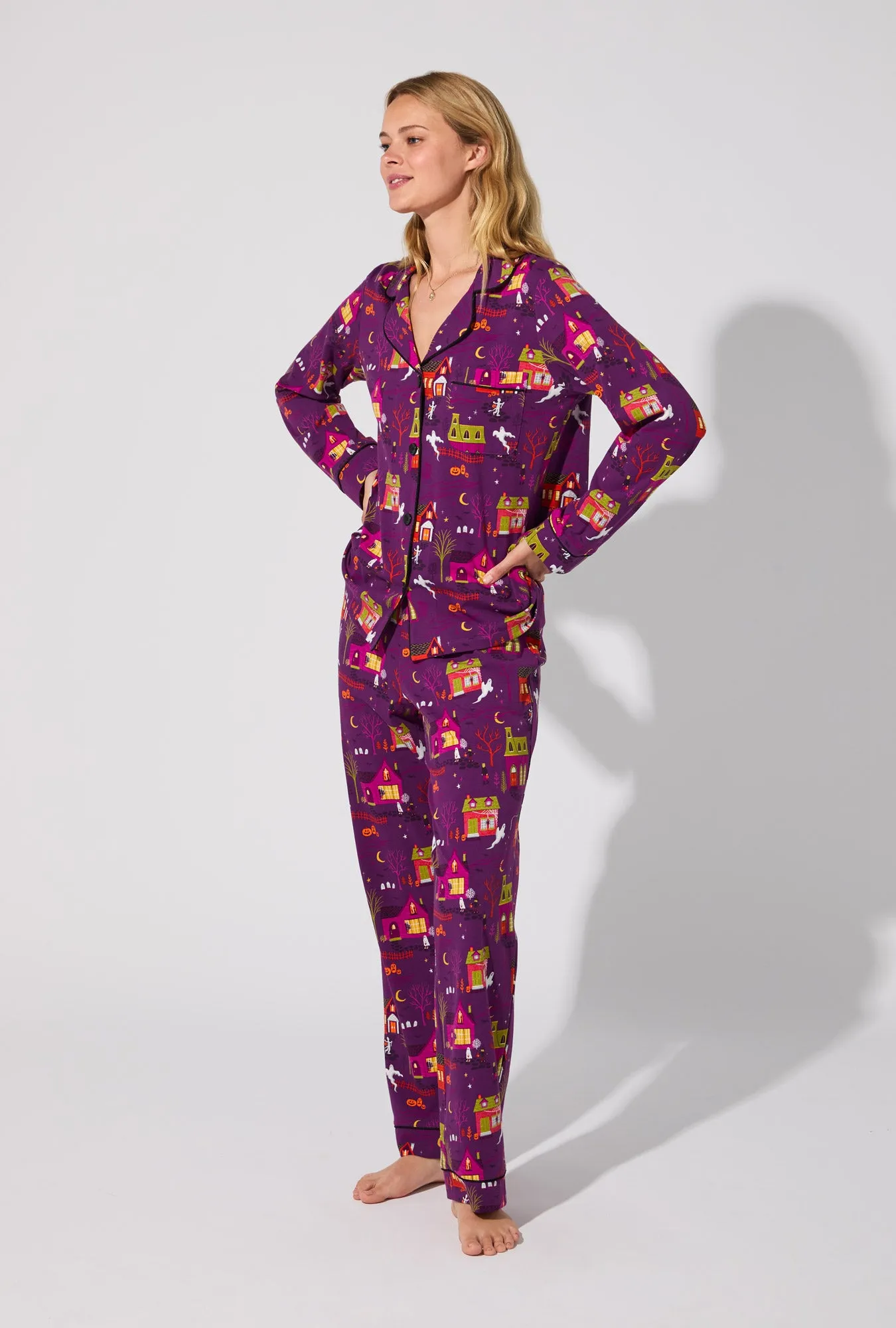 Spooky Town USA Long Sleeve Classic Stretch Jersey PJ Set sold by BedHead product image thumbnail 4
