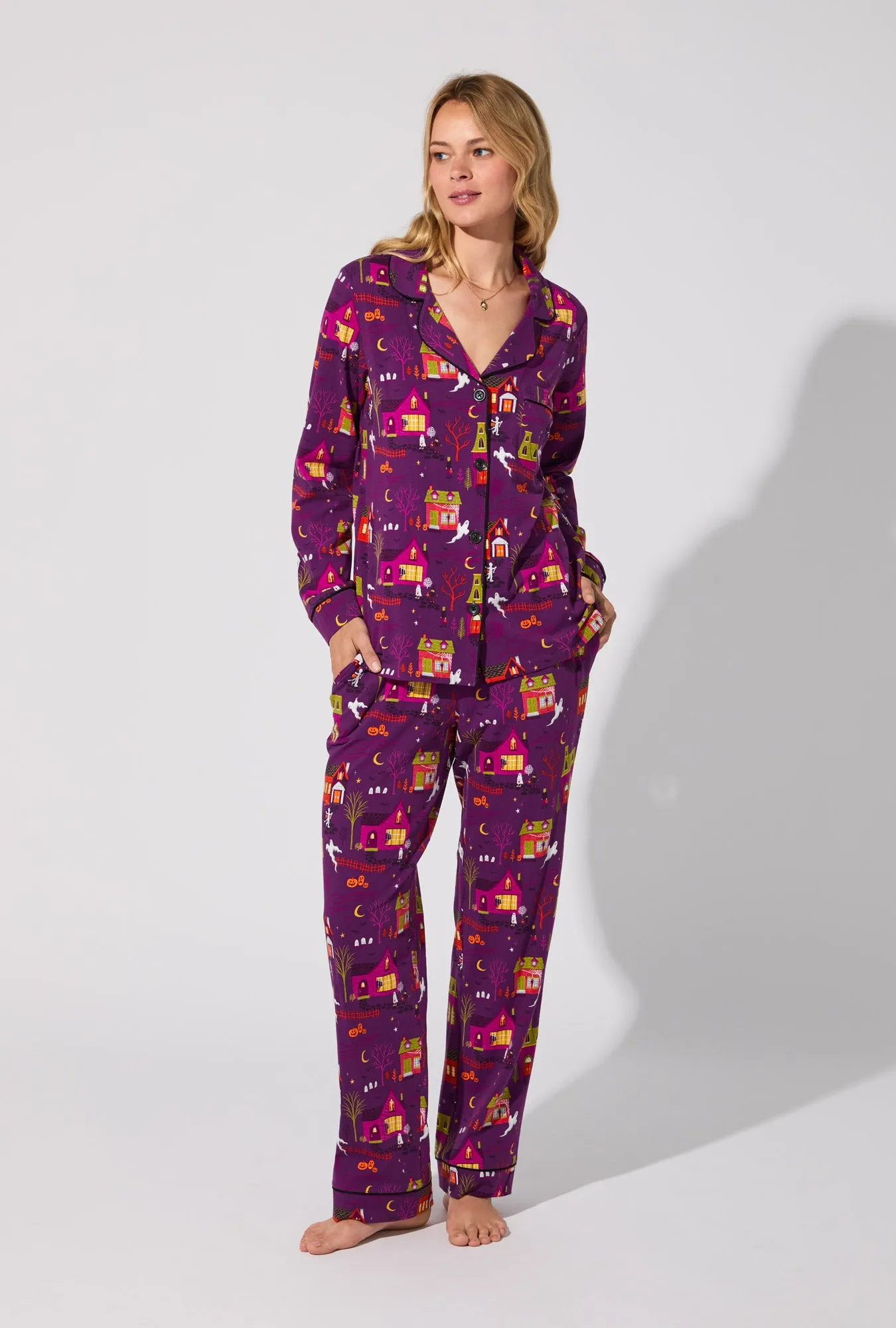 Spooky Town USA Long Sleeve Classic Stretch Jersey PJ Set sold by BedHead product image thumbnail 2