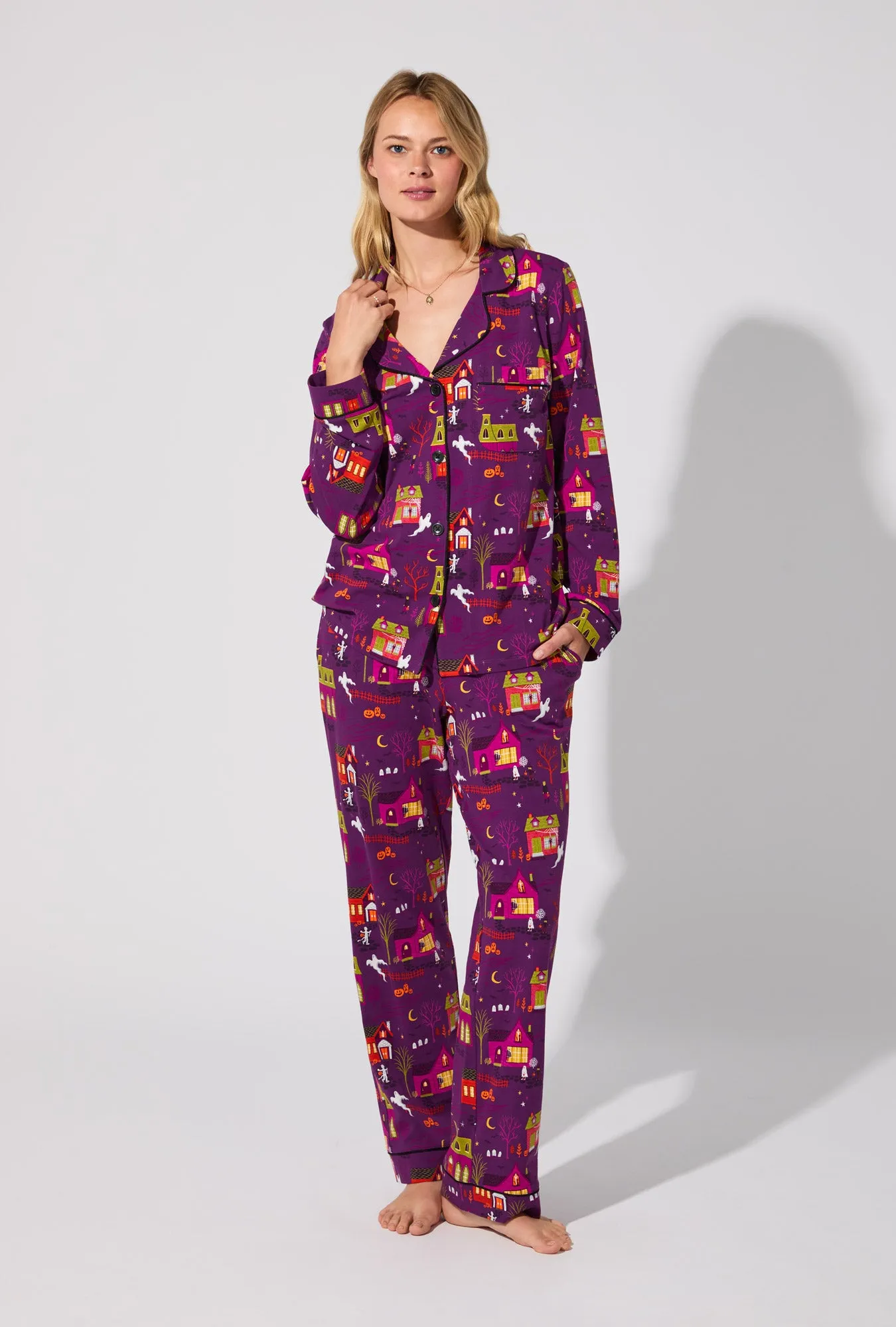 Spooky Town USA Long Sleeve Classic Stretch Jersey PJ Set sold by BedHead product image thumbnail 3