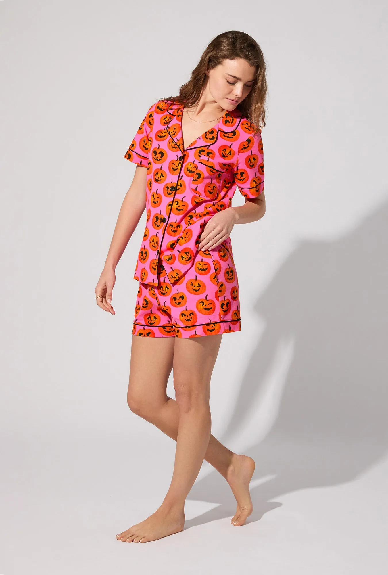 Jolly Jack-O-Lanterns Short Sleeve Classic Shorty Stretch Jersey PJ Set sold by BedHead product image thumbnail 4