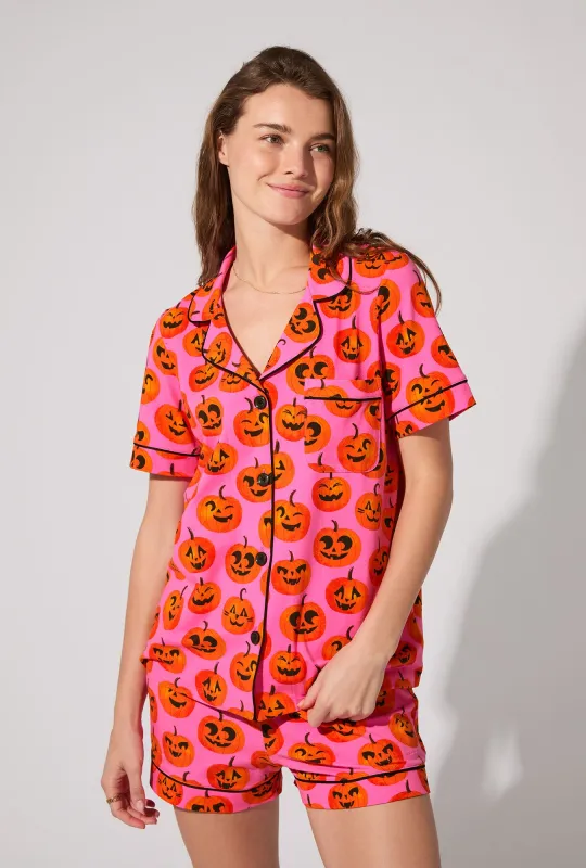 Jolly Jack-O-Lanterns Short Sleeve Classic Shorty Stretch Jersey PJ Set sold by BedHead