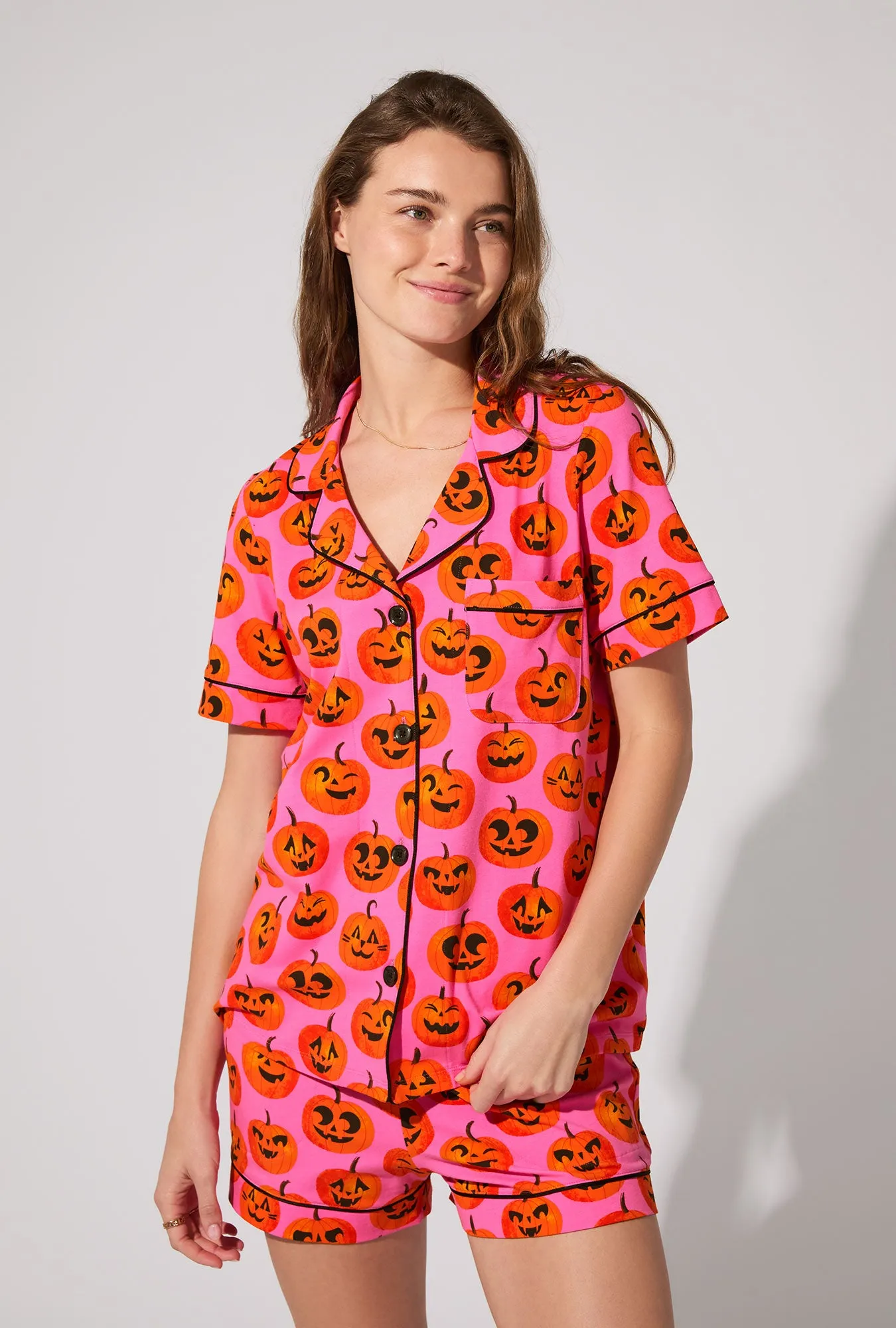 Jolly Jack-O-Lanterns Short Sleeve Classic Shorty Stretch Jersey PJ Set sold by BedHead