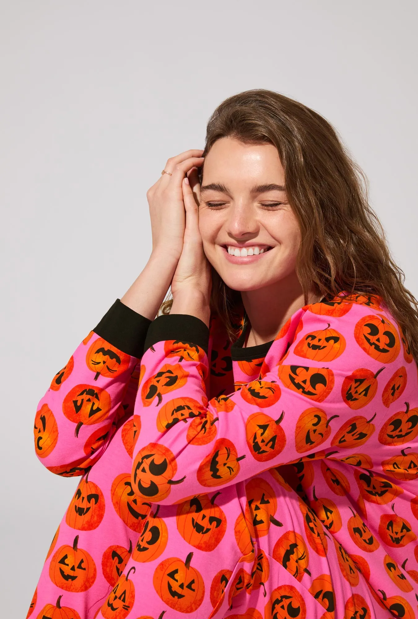 Jolly Jack-O-Lanterns Long Sleeve Pullover Crew and Jogger Stretch Jersey PJ Set sold by BedHead product image thumbnail 4