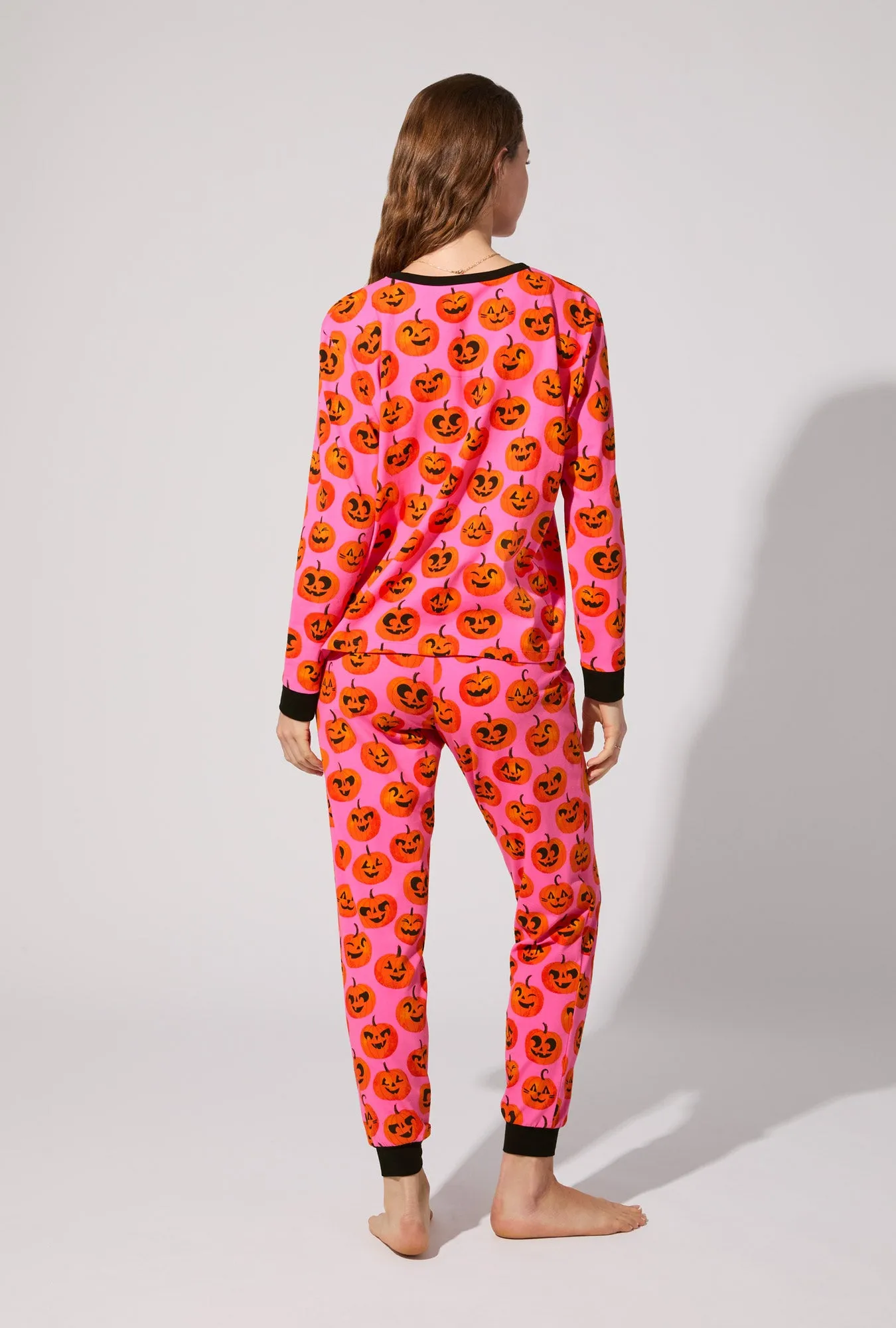 Jolly Jack-O-Lanterns Long Sleeve Pullover Crew and Jogger Stretch Jersey PJ Set sold by BedHead product image thumbnail 3
