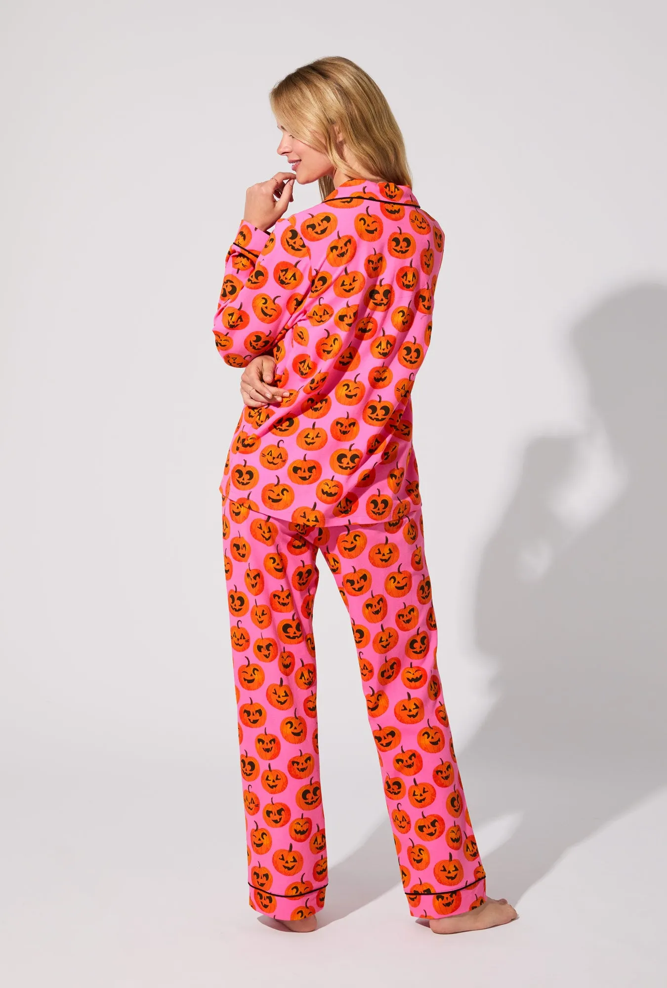 Jolly Jack-O-Lanterns Long Sleeve Classic Stretch Jersey PJ Set sold by BedHead product image thumbnail 4