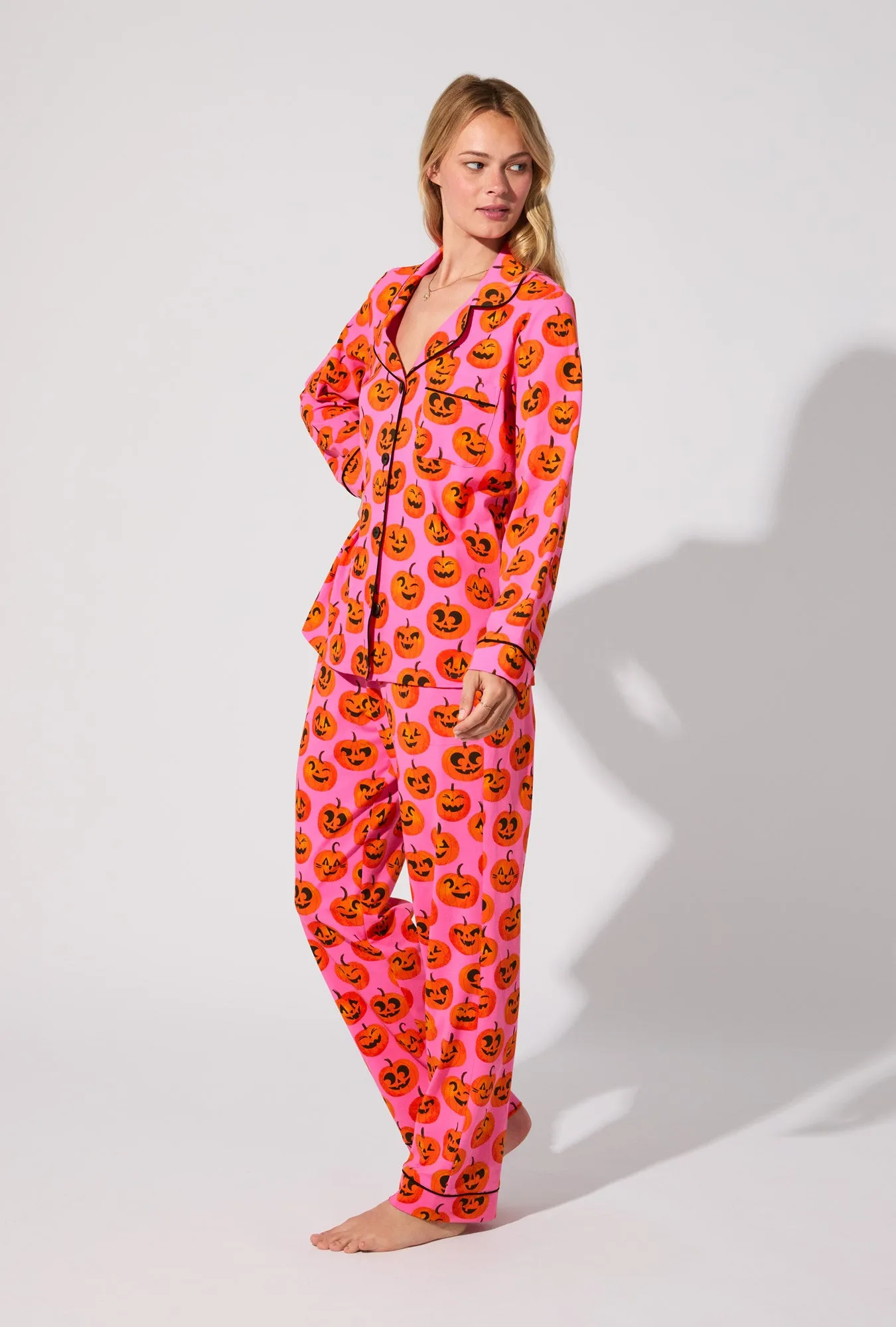 Jolly Jack-O-Lanterns Long Sleeve Classic Stretch Jersey PJ Set sold by BedHead product image thumbnail 3