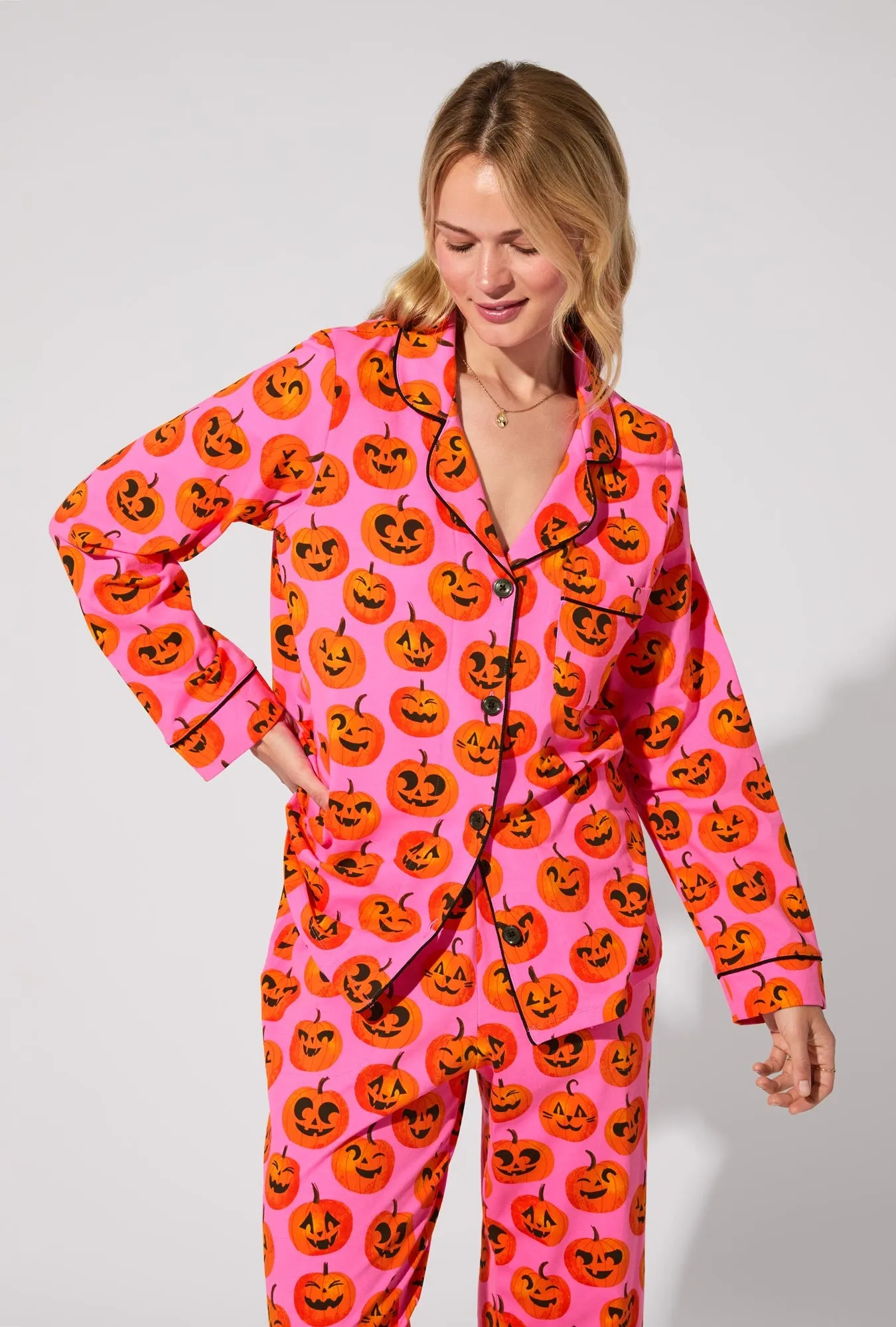 Jolly Jack-O-Lanterns Long Sleeve Classic Stretch Jersey PJ Set sold by BedHead