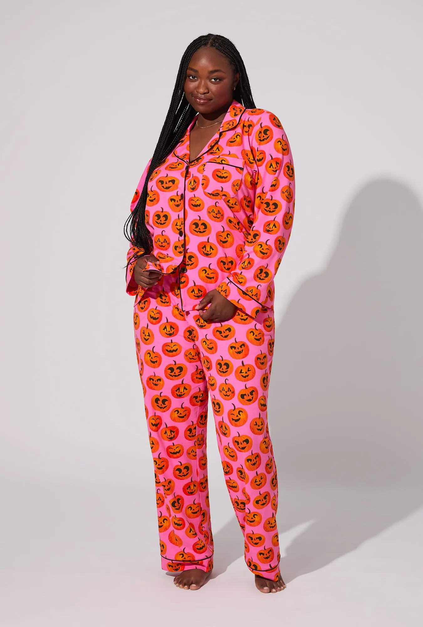 Jolly Jack-O-Lanterns Long Sleeve Classic Stretch Jersey PJ Set sold by BedHead product image thumbnail 5