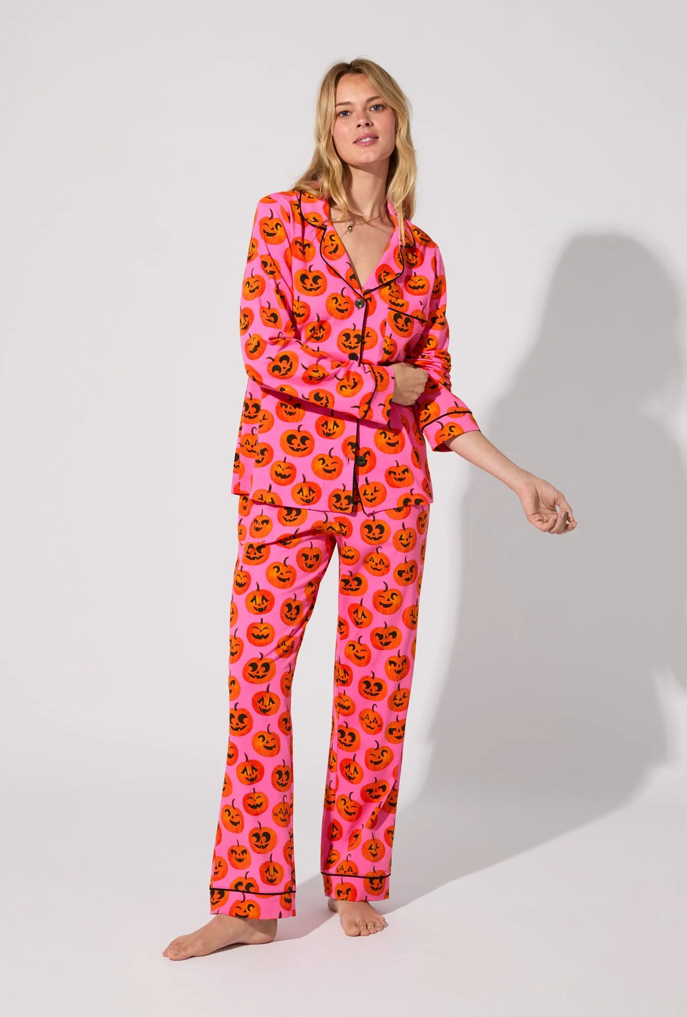 Jolly Jack-O-Lanterns Long Sleeve Classic Stretch Jersey PJ Set sold by BedHead product image thumbnail 2