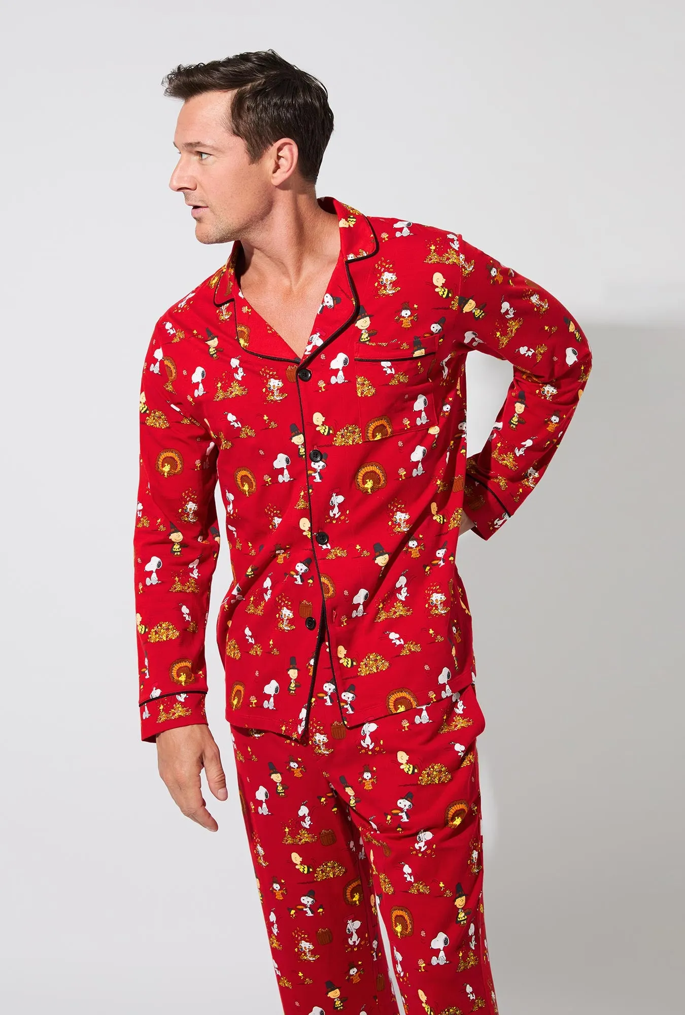 Peanuts® Snoopy Gives Thanks Mens Long Sleeve Classic Stretch Jersey PJ Set sold by BedHead product image thumbnail 4