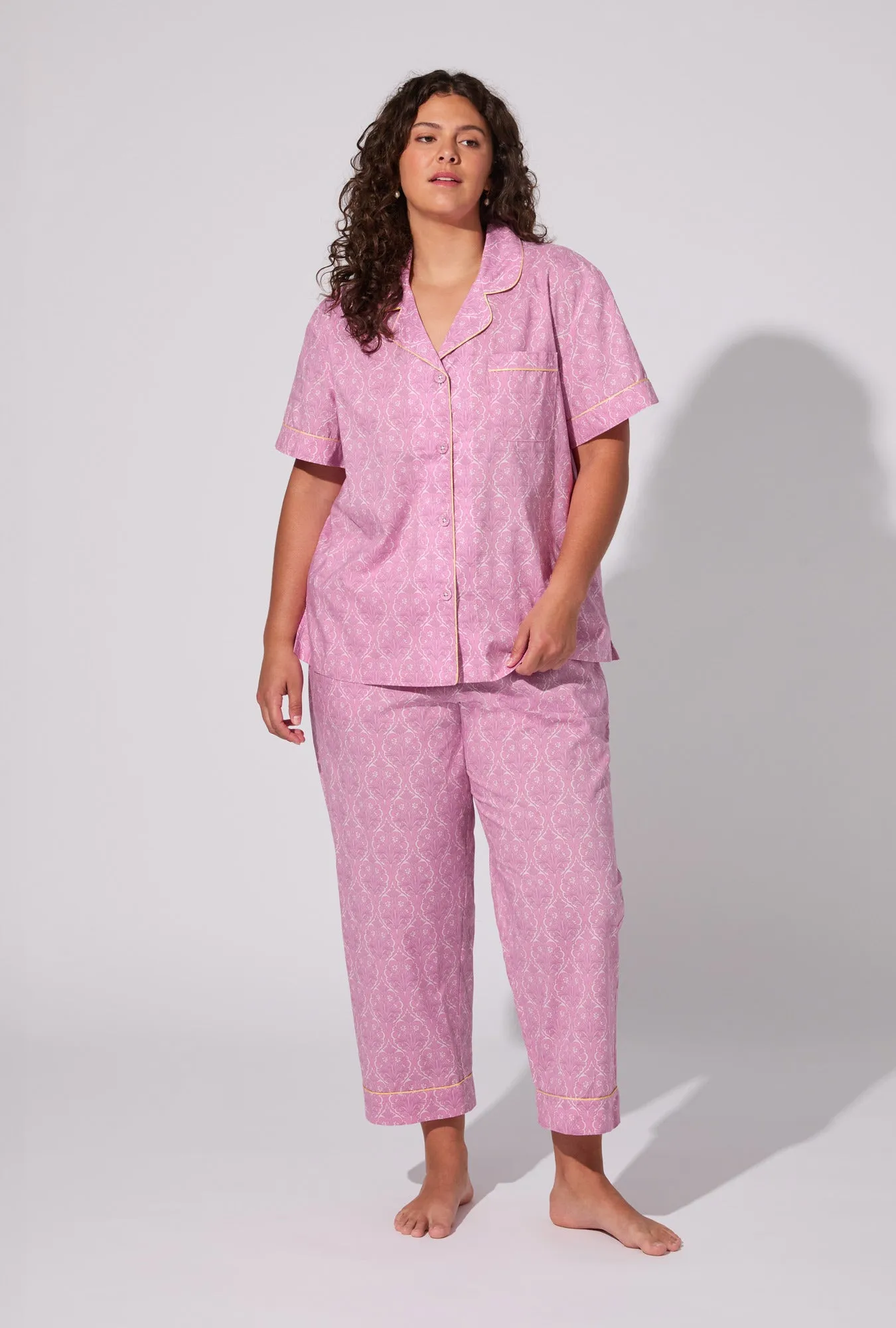 Colette Short Sleeve Classic Woven Cotton Poplin Cropped PJ Set sold by BedHead product image thumbnail 4