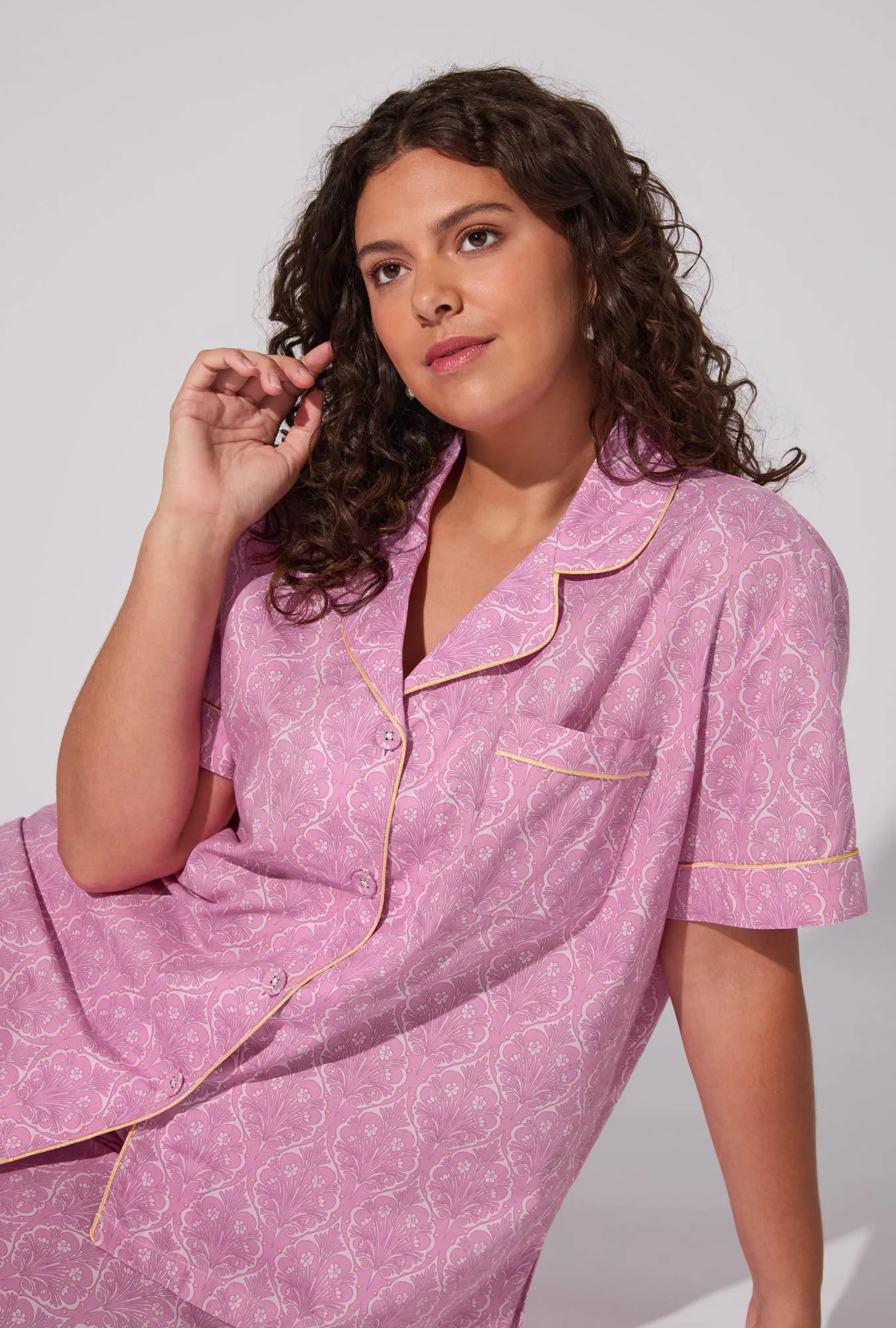 Colette Short Sleeve Classic Woven Cotton Poplin Cropped PJ Set sold by BedHead product image thumbnail 5