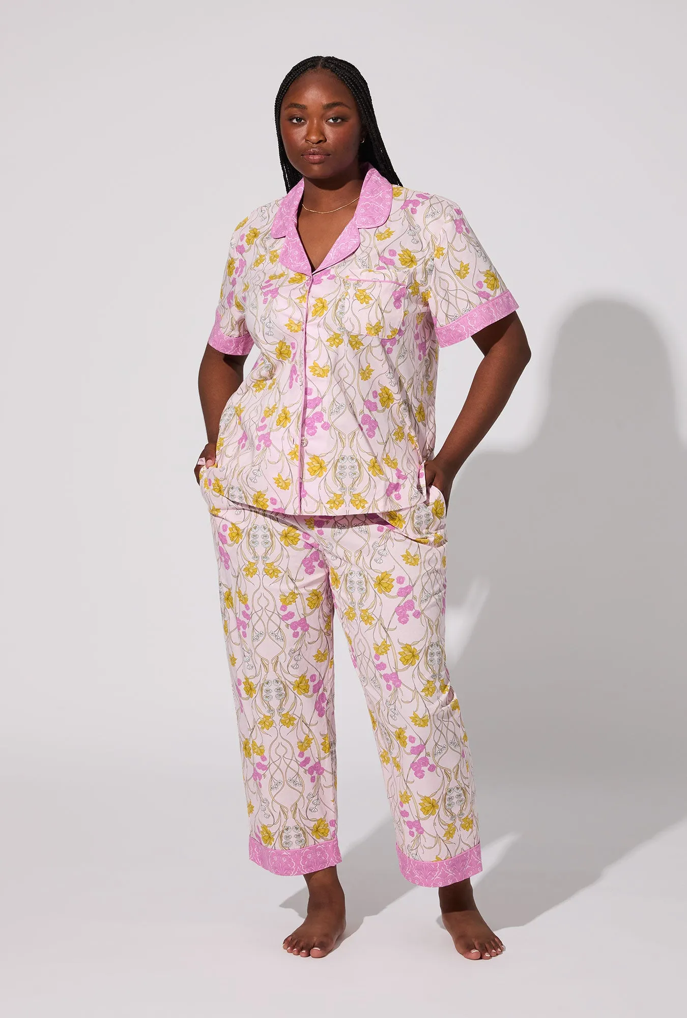 Fleur Nouveau Sleeve Classic Woven Cotton Poplin Cropped PJ Set sold by BedHead product image thumbnail 5