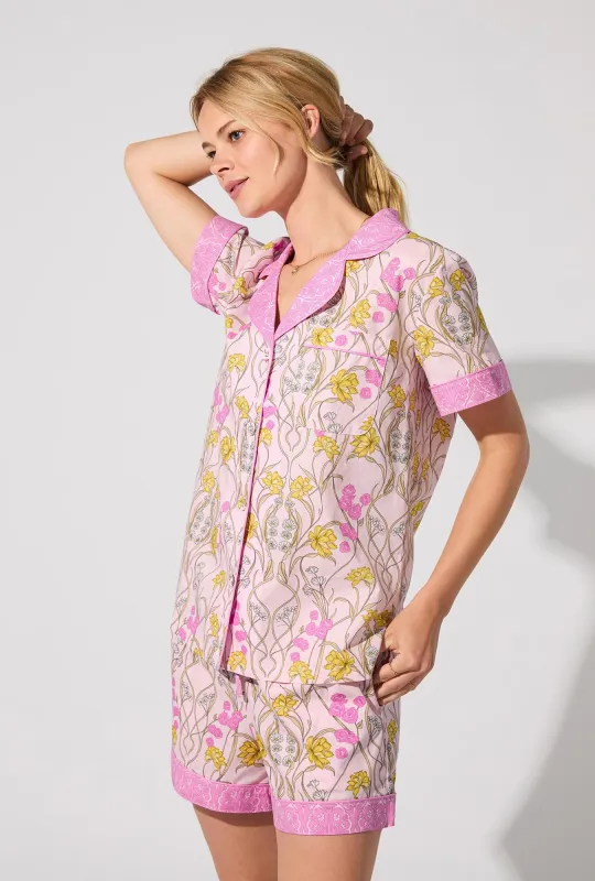Fleur Nouveau Sleeve Classic Woven Cotton Poplin Cropped PJ Set sold by BedHead