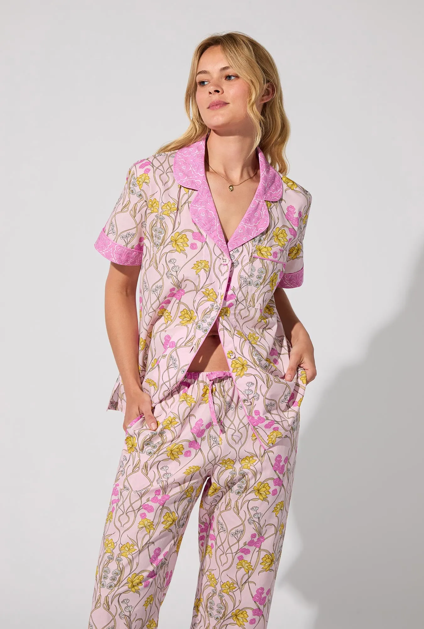 Fleur Nouveau Short Sleeve Classic Woven Cotton Poplin Shorty PJ Set sold by BedHead