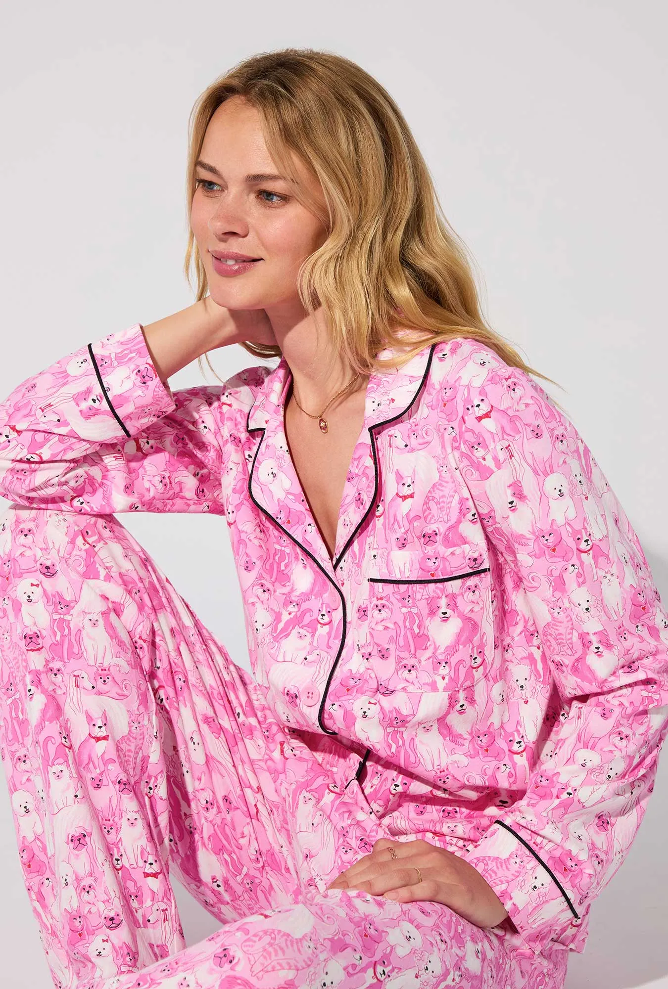 Paw-fectly Pink Long Sleeve Classic Stretch Jersey PJ Set sold by BedHead product image thumbnail 2