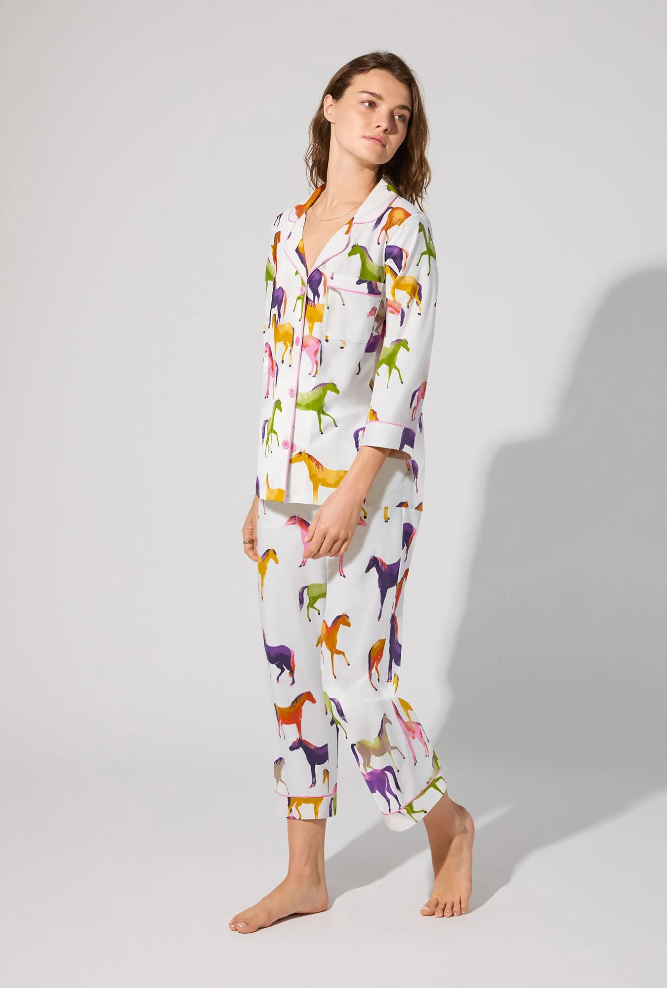 Equestrian Parade 3/4 Sleeve Classic Stretch Jersey Cropped PJ Set sold by BedHead product image thumbnail 2